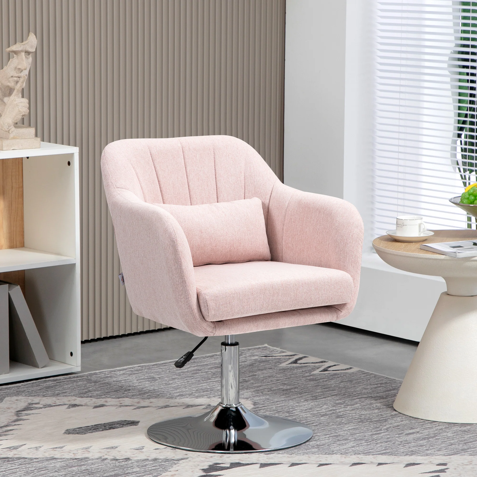 Fauteuil de salon chaise relax fauteuil de chambre grand confort - coussins lombaires hauteur réglable pivotant 360° piètement en métal chromé - rose - Image 3