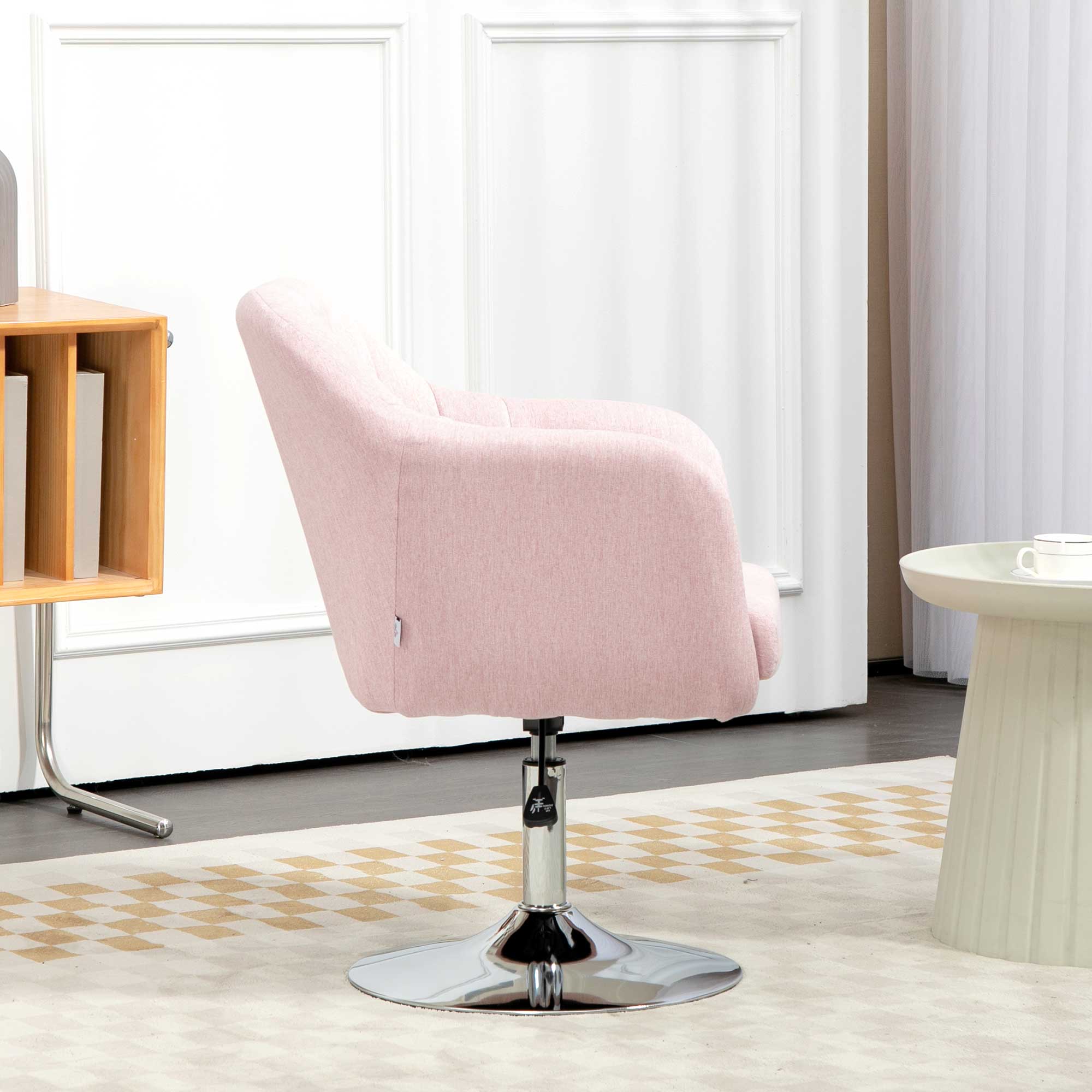 Fauteuil de salon chaise relax fauteuil de chambre grand confort - coussins lombaires hauteur réglable pivotant 360° piètement en métal chromé - rose - Image 5