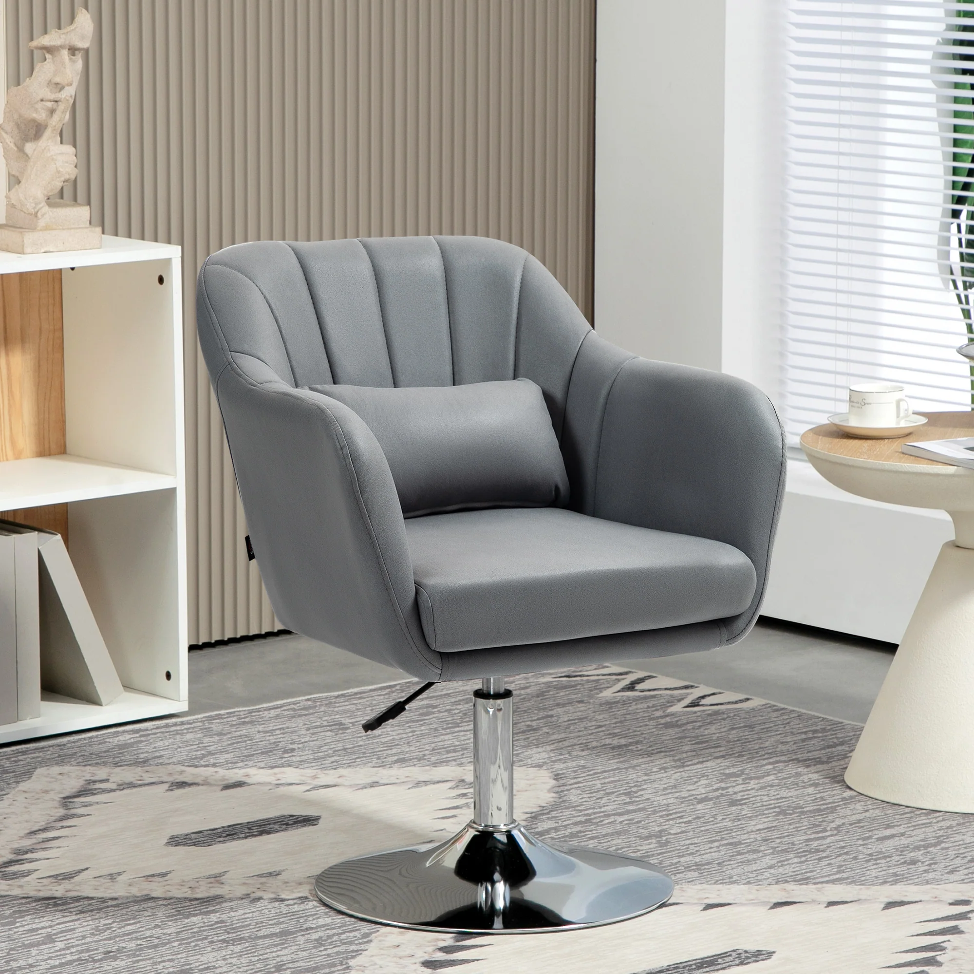 Fauteuil de salon chaise relax fauteuil de chambre grand confort - coussins lombaires hauteur réglable pivotant 360° piètement en métal chromé - gris foncé - Image 3