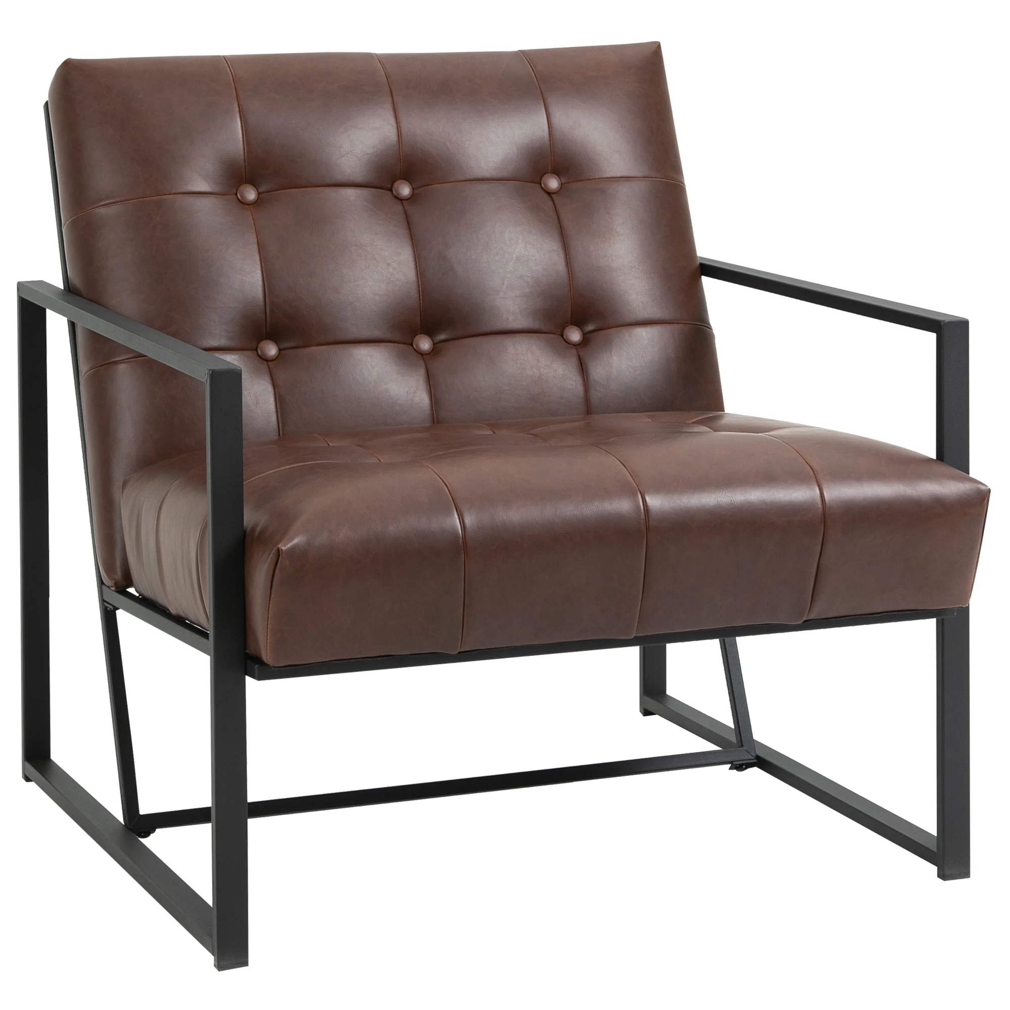 Fauteuil de salon Chesterfield Fauteuil Relax Assise Dossier capitonnés Structure métal Noir revêtement synthétique Chocolat - Image 10