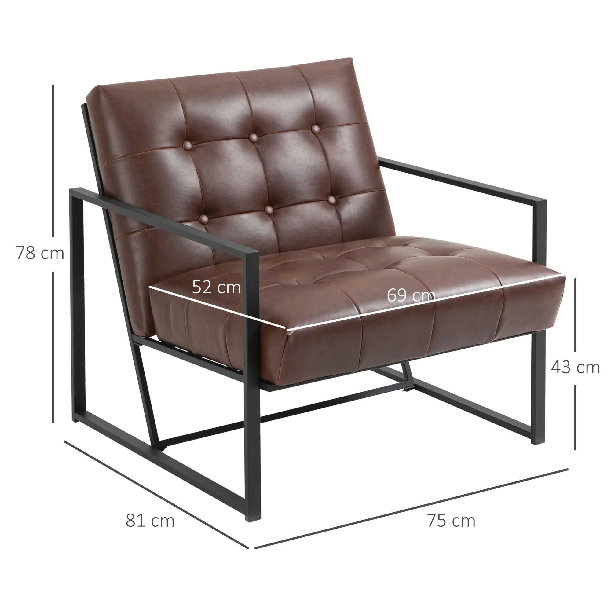 Fauteuil de salon Chesterfield Fauteuil Relax Assise Dossier capitonnés Structure métal Noir revêtement synthétique Chocolat - Image 4
