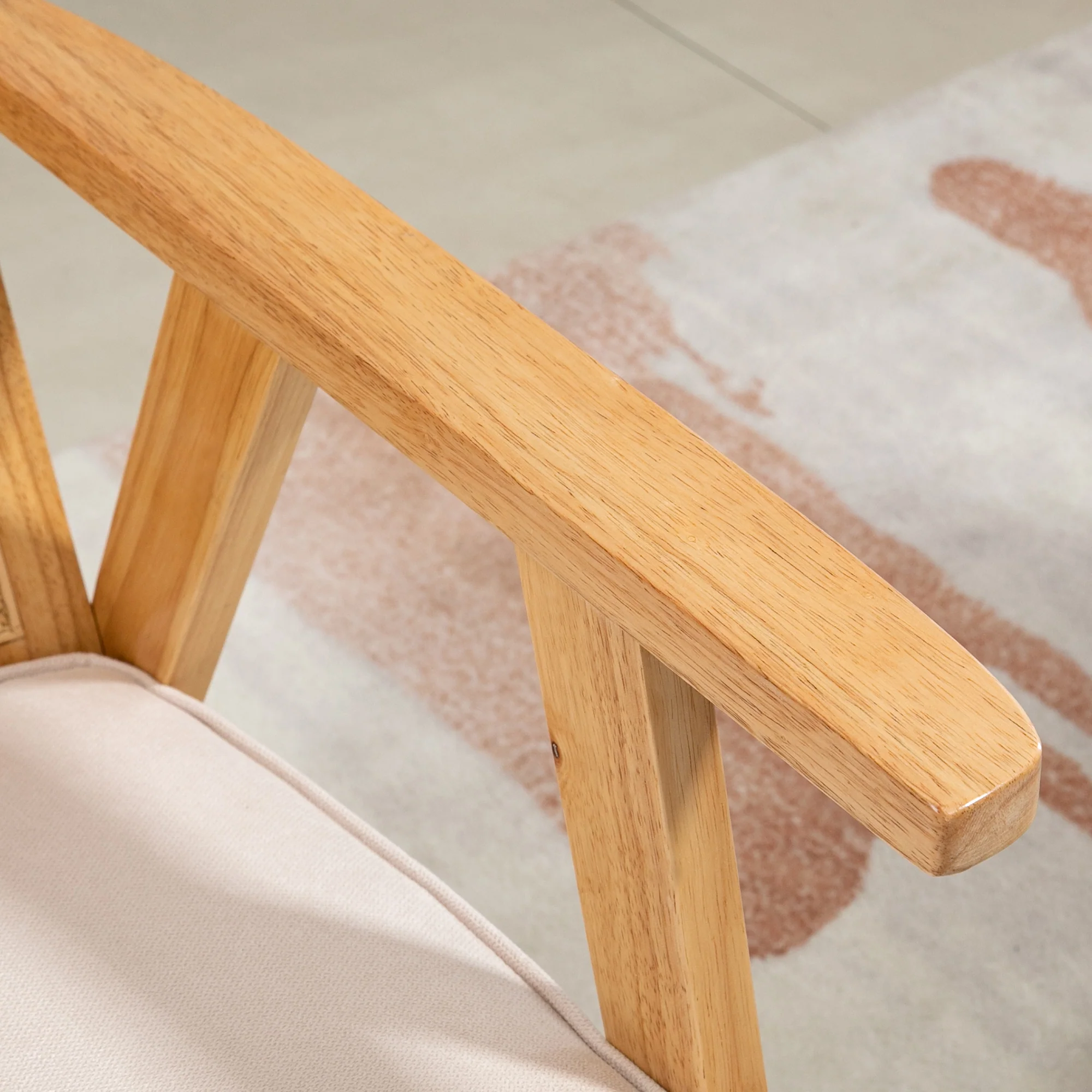 Fauteuil de salon confortable Chaise en Rotin avec Coussin épais- Dossier en cannage - Assise Profonde - Structure en Bois hévéa Aspect Lin Beige - Image 8