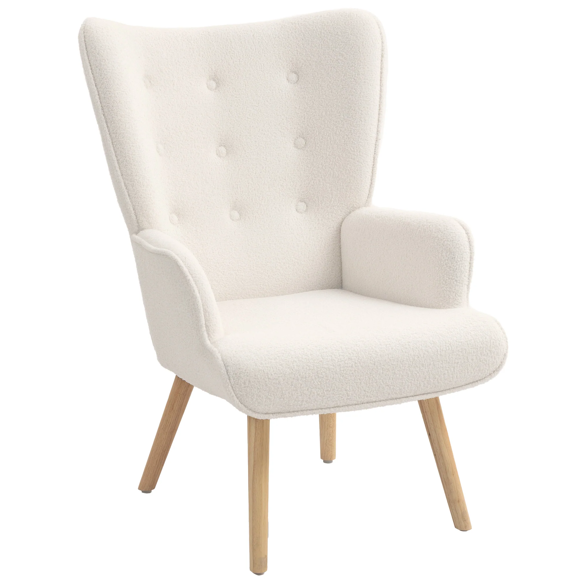 Fauteuil de salon en tissu bouclette, fauteuil moderne, capitonné et rembourré avec pieds en bois, accoudoirs et dossier ergonomique, pour salle à manger, salon, chambre, bureau, beige - Image 11