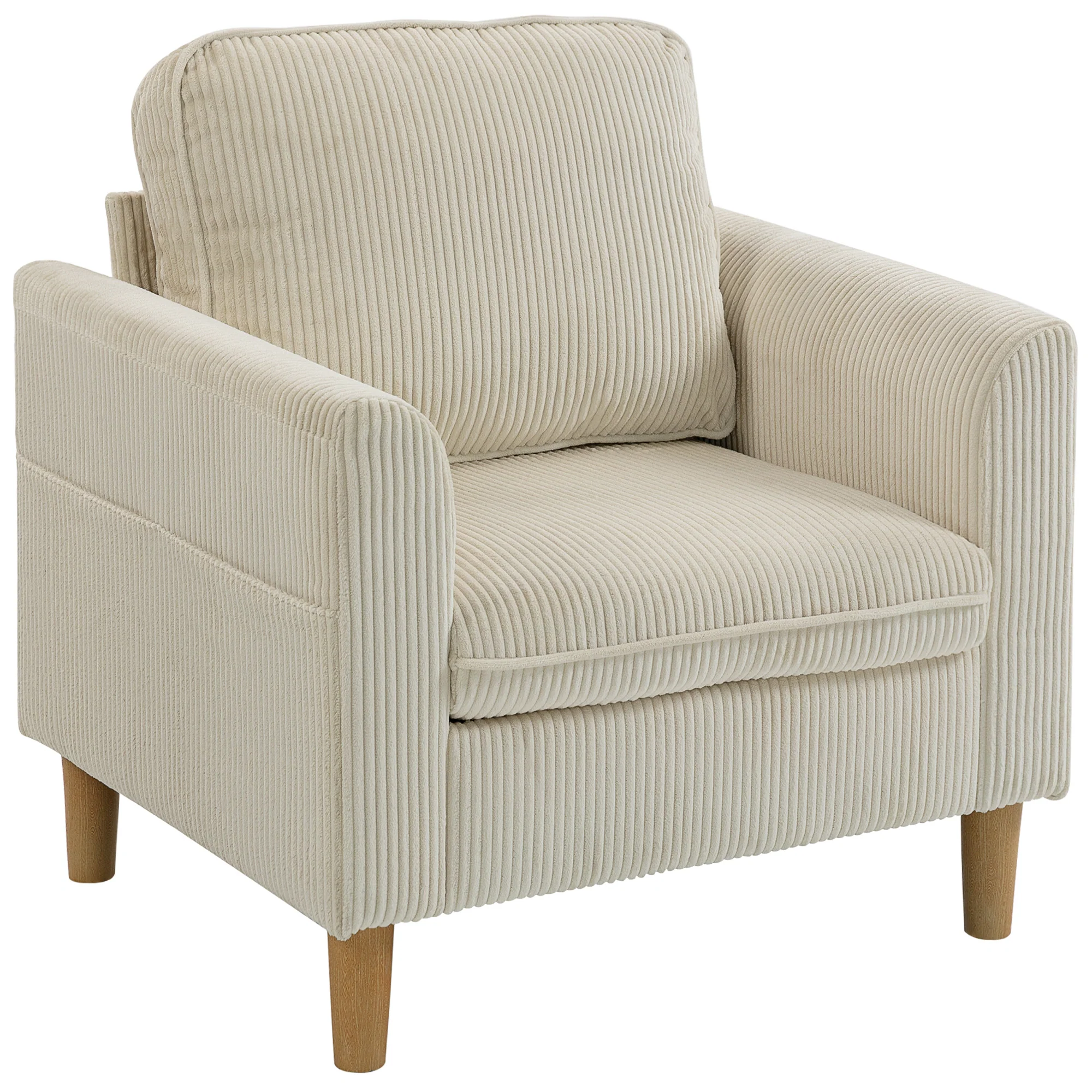 Fauteuil de salon en velours c?telé, canapé 1 place rembourré avec assise large et coussin à ressorts, style moderne, pour chambre, salon, petit espace, beige