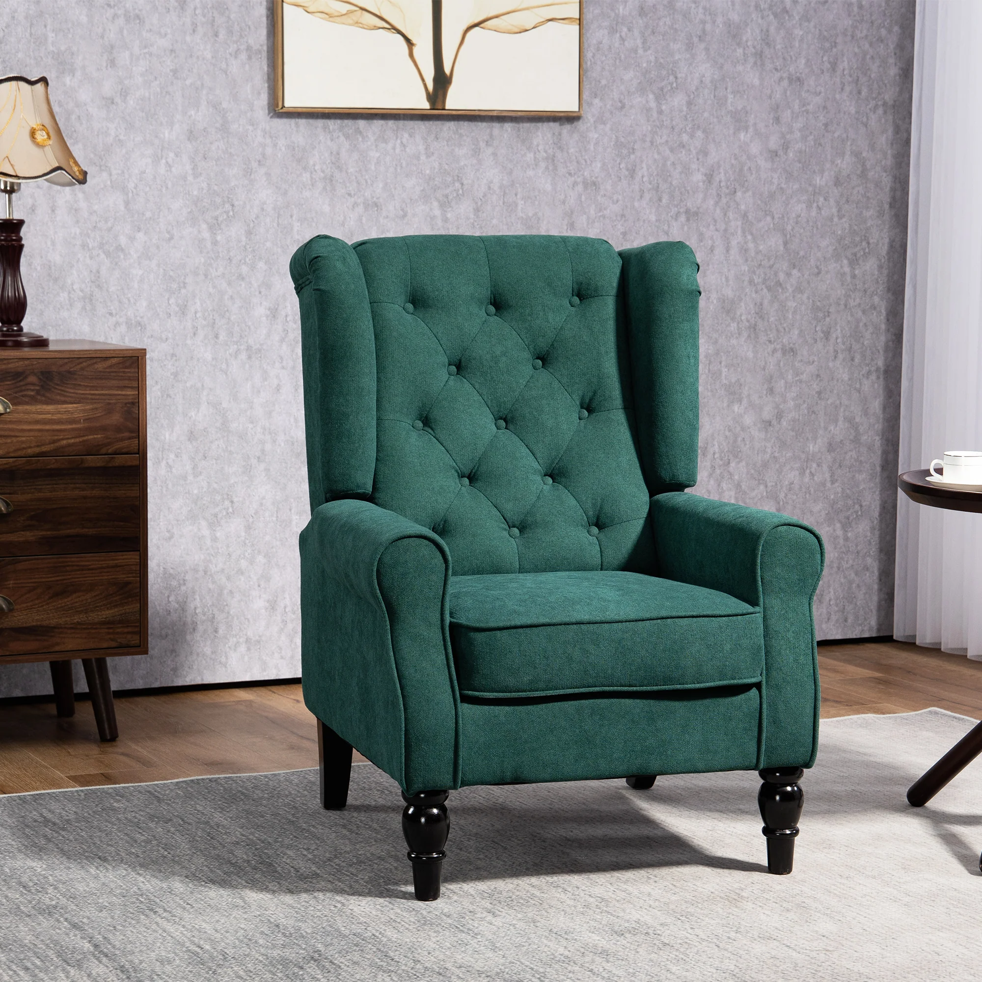 Fauteuil de salon, fauteuil capitonné avec pieds en bois, assise large, grand confort, style classique, 74 x 86 x 102 cm, vert - Image 3