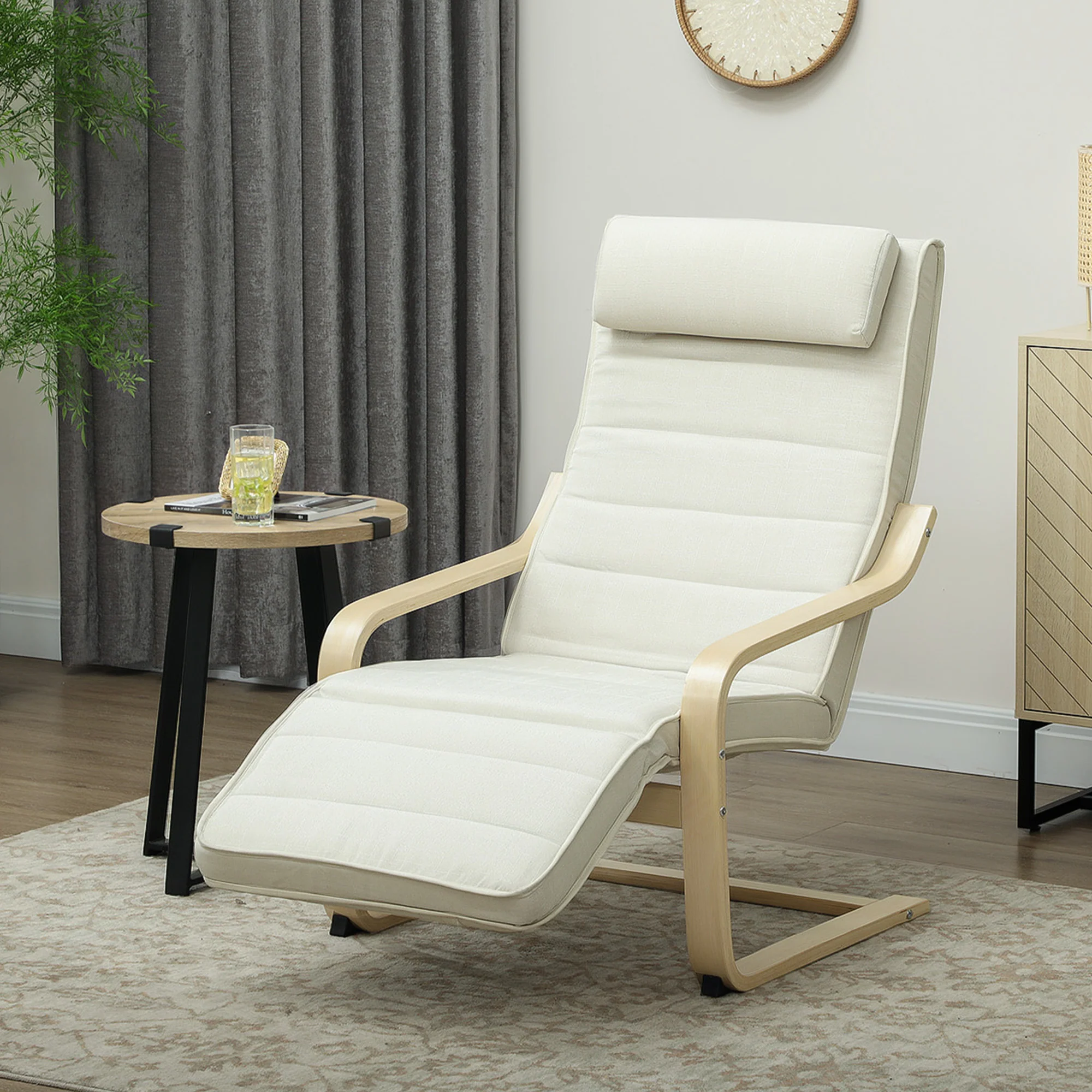 Fauteuil de salon, fauteuil relax massant et chauffant avec dossier haut, appui-tête, repose-pieds réglable, télécommande et poche latérale, tissu aspect lin, pour chambre salon, crème - Image 10