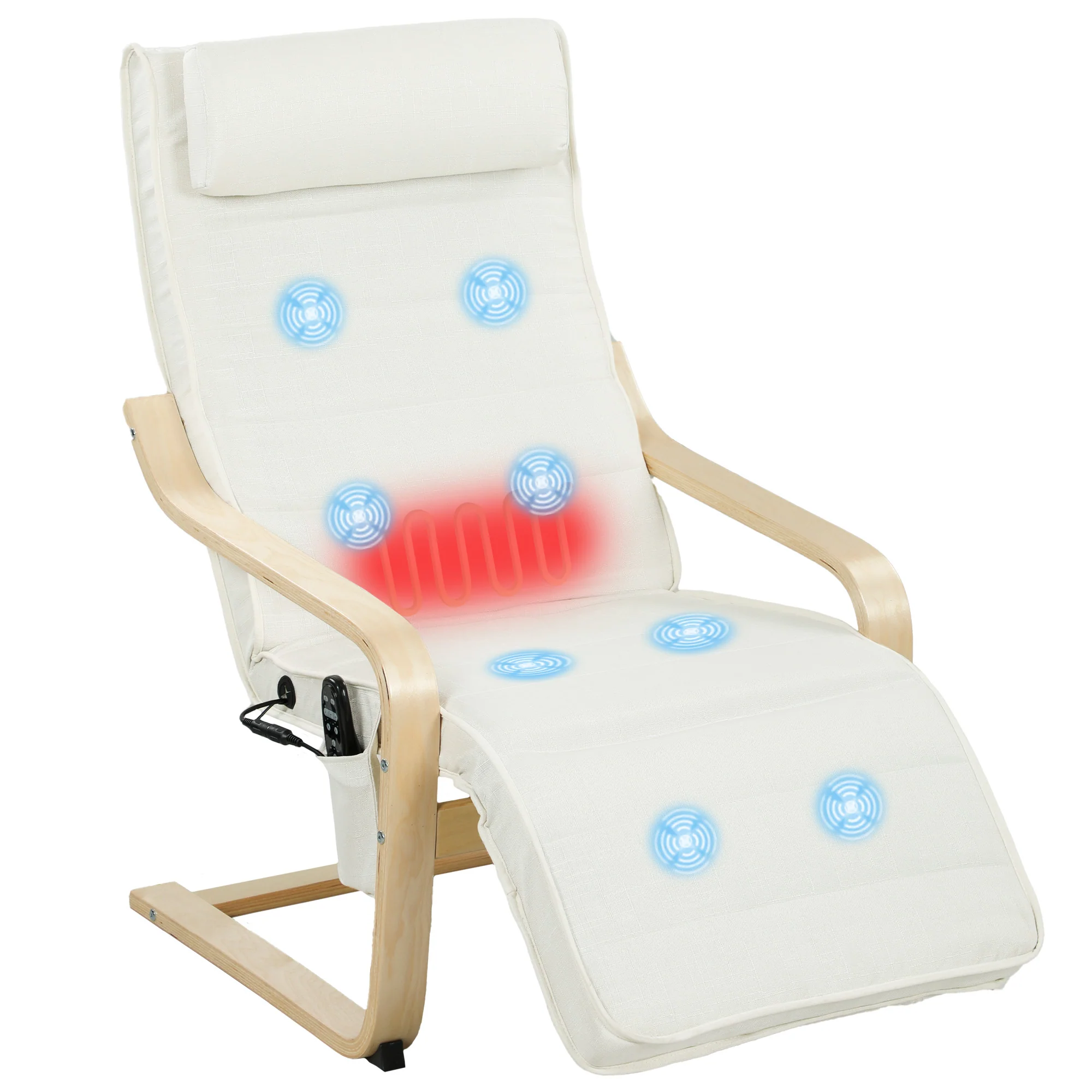 Fauteuil de salon, fauteuil relax massant et chauffant avec dossier haut, appui-tête, repose-pieds réglable, télécommande et poche latérale, tissu aspect lin, pour chambre salon, crème - Image 11