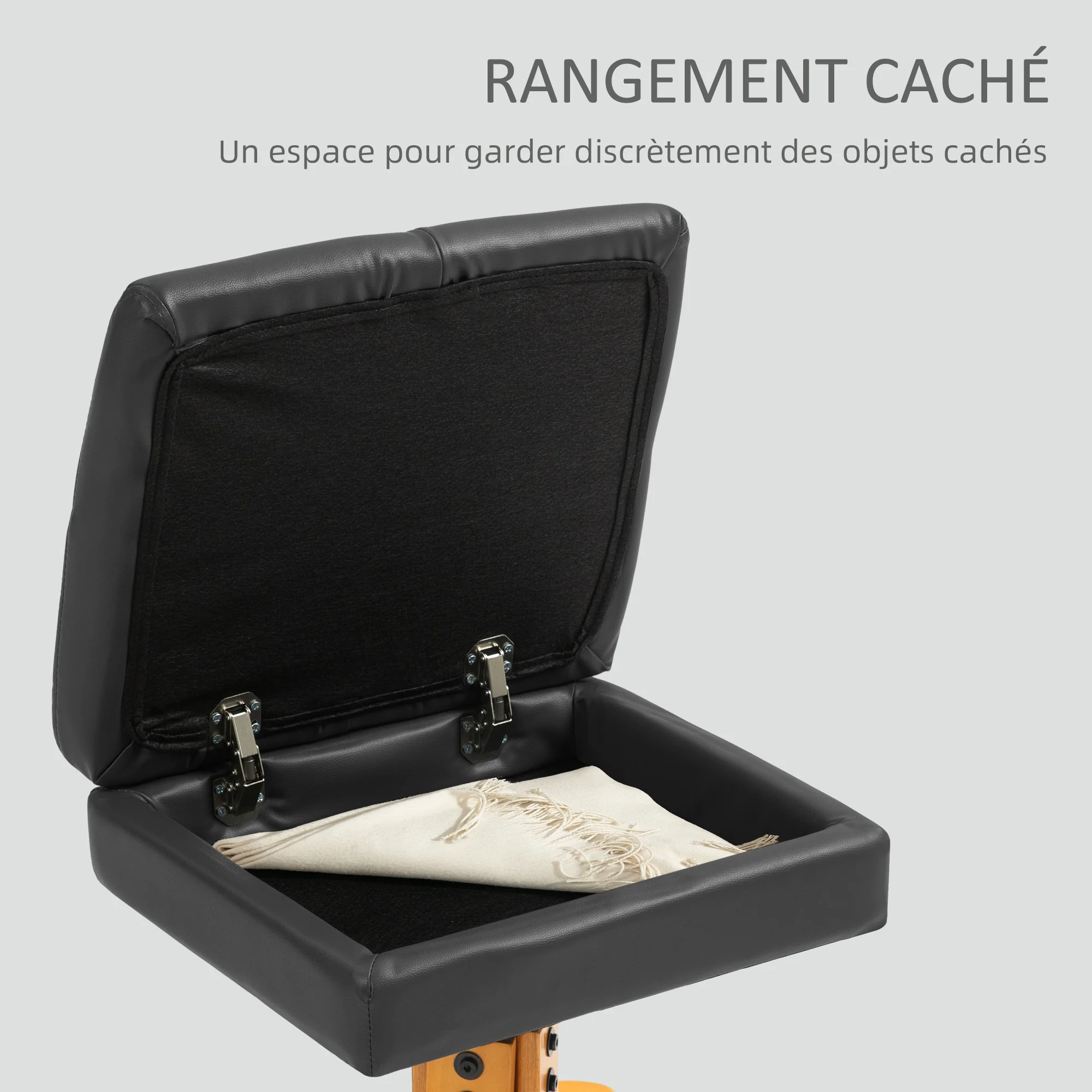 Fauteuil massant avec repose-pied fauteuil relax salon - dossier inclinable jusqu'à 135°, coffre de rangement, appuie-tête et et télécommande - revêtement synthétique noir - Image 7