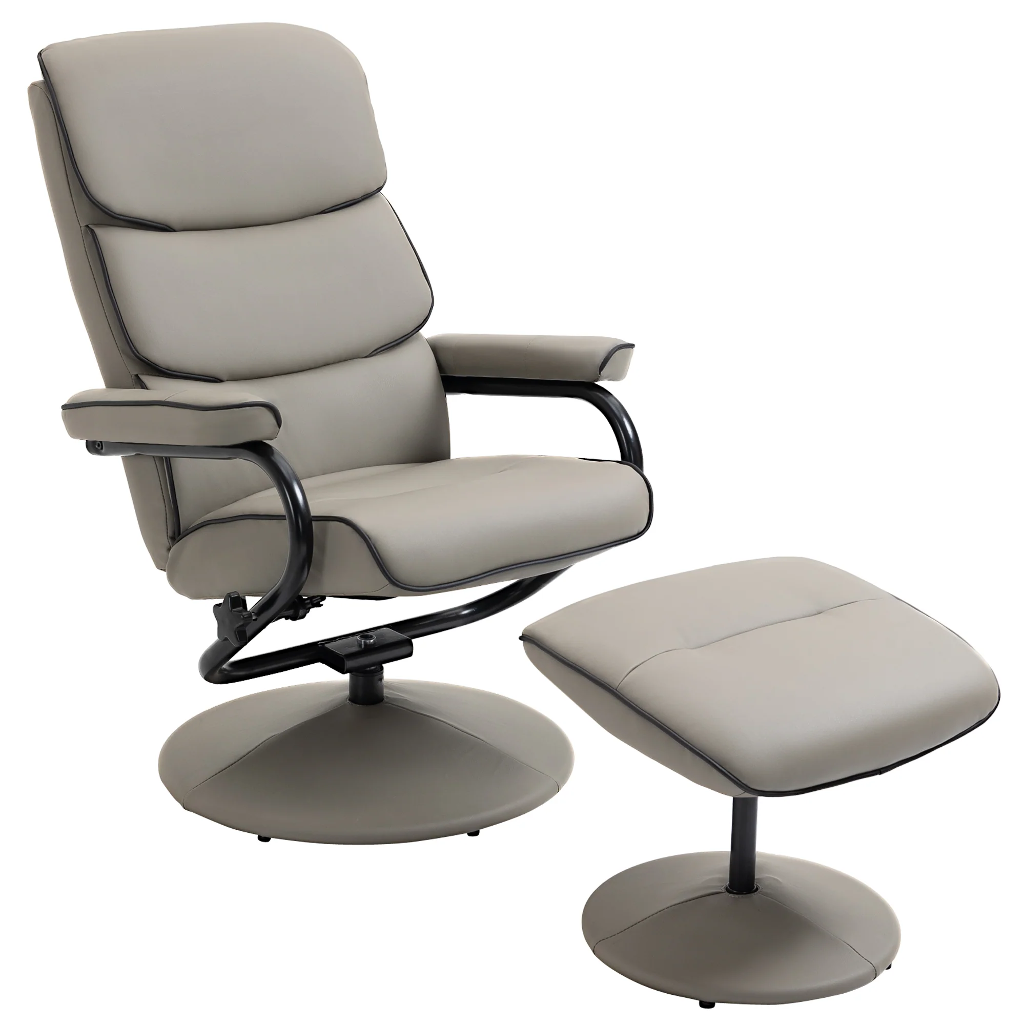 Fauteuil relax avec pouf, fauteuil TV avec dossier inclinable, siège pivotant à 360°, assise rembourrée confortable, jusqu'à 130 kg, pour salon, chambre, gris - Image 2