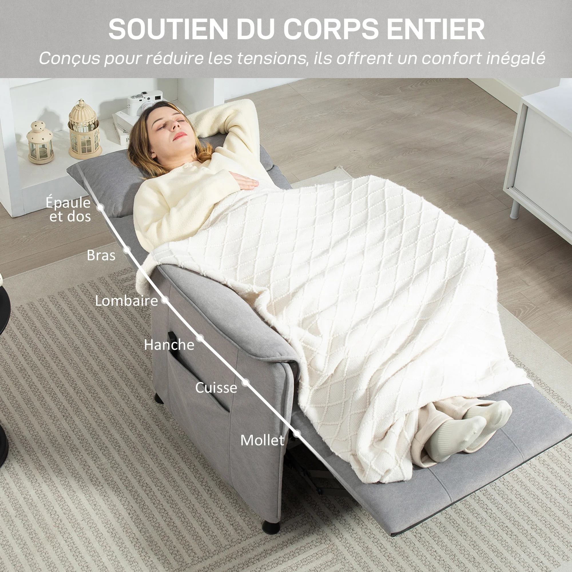 Fauteuil relax électrique fauteuil de relaxation inclinable ultra silencieux avec fonction mémoire, repose-pieds rétractable, télécommande, chaise TV pour chambre bureau home cinéma, gris - Image 10