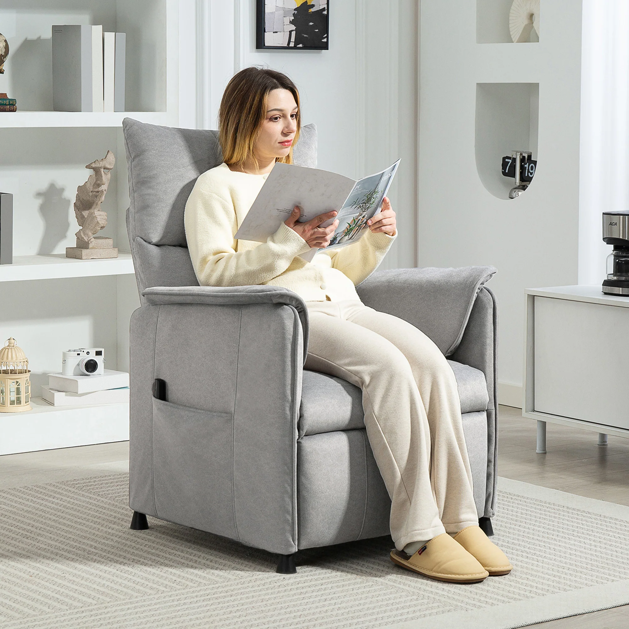 Fauteuil relax électrique fauteuil de relaxation inclinable ultra silencieux avec fonction mémoire, repose-pieds rétractable, télécommande, chaise TV pour chambre bureau home cinéma, gris - Image 3