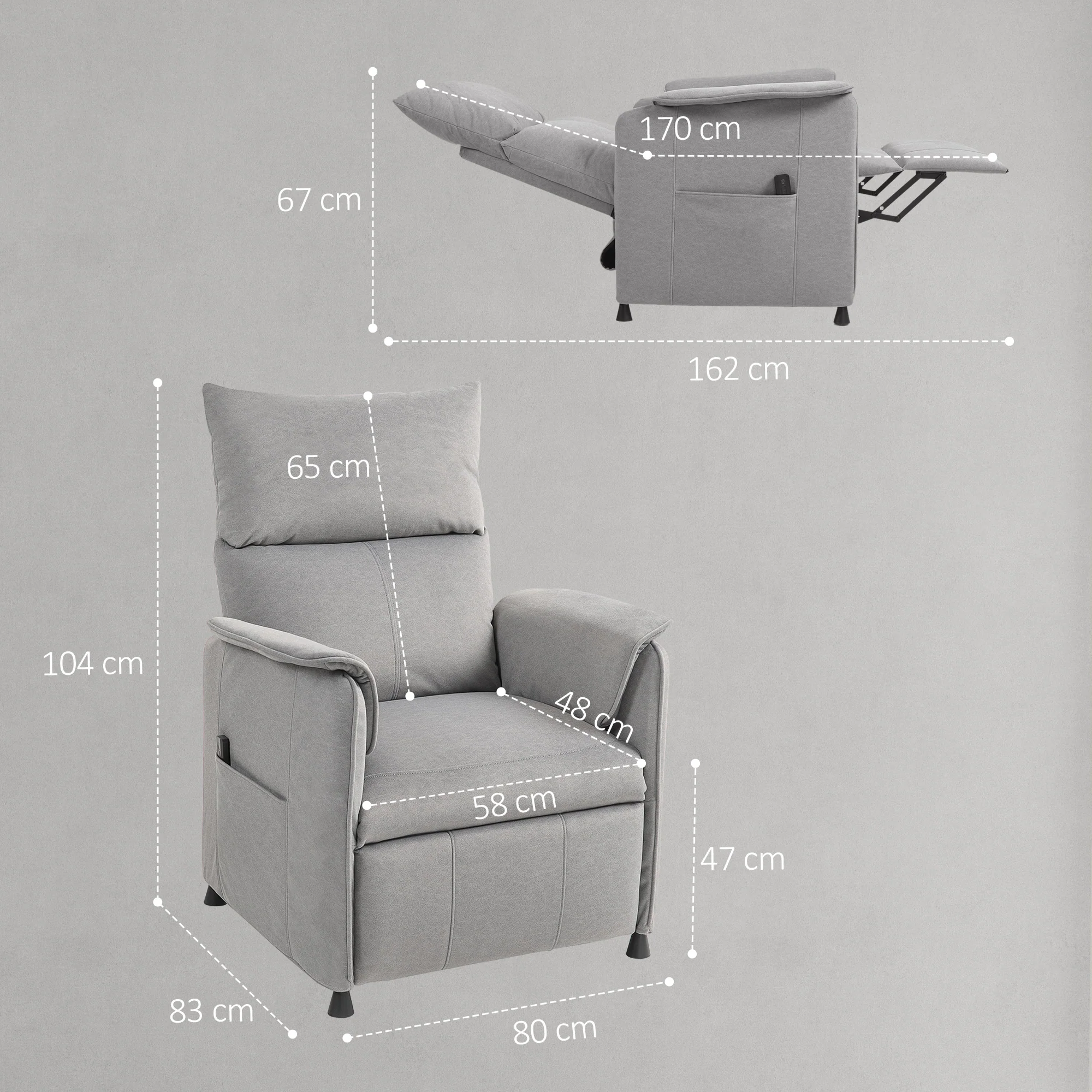 Fauteuil relax électrique fauteuil de relaxation inclinable ultra silencieux avec fonction mémoire, repose-pieds rétractable, télécommande, chaise TV pour chambre bureau home cinéma, gris - Image 4