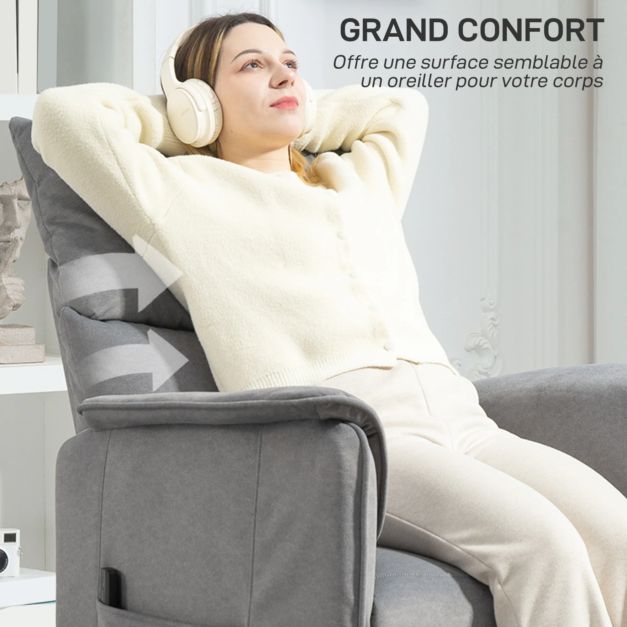 Fauteuil relax électrique fauteuil de relaxation inclinable ultra silencieux avec fonction mémoire, repose-pieds rétractable, télécommande, chaise TV pour chambre bureau home cinéma, gris - Image 9