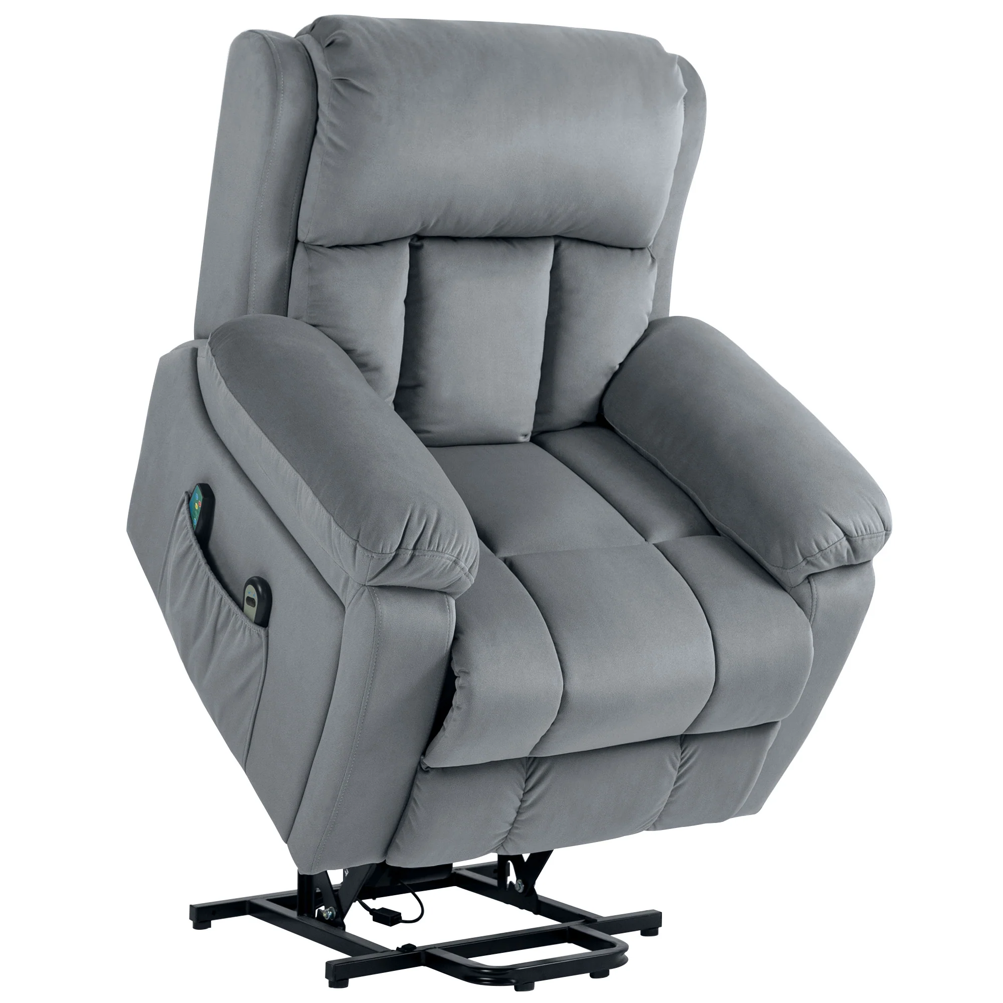 Fauteuil relax électrique, fauteuil électrique releveur, massage et chaleur, inclinaison réglable, assise large, revêtement synthétique, fauteuil relaxant avec repose-pied, télécommandes, gris - Image 11