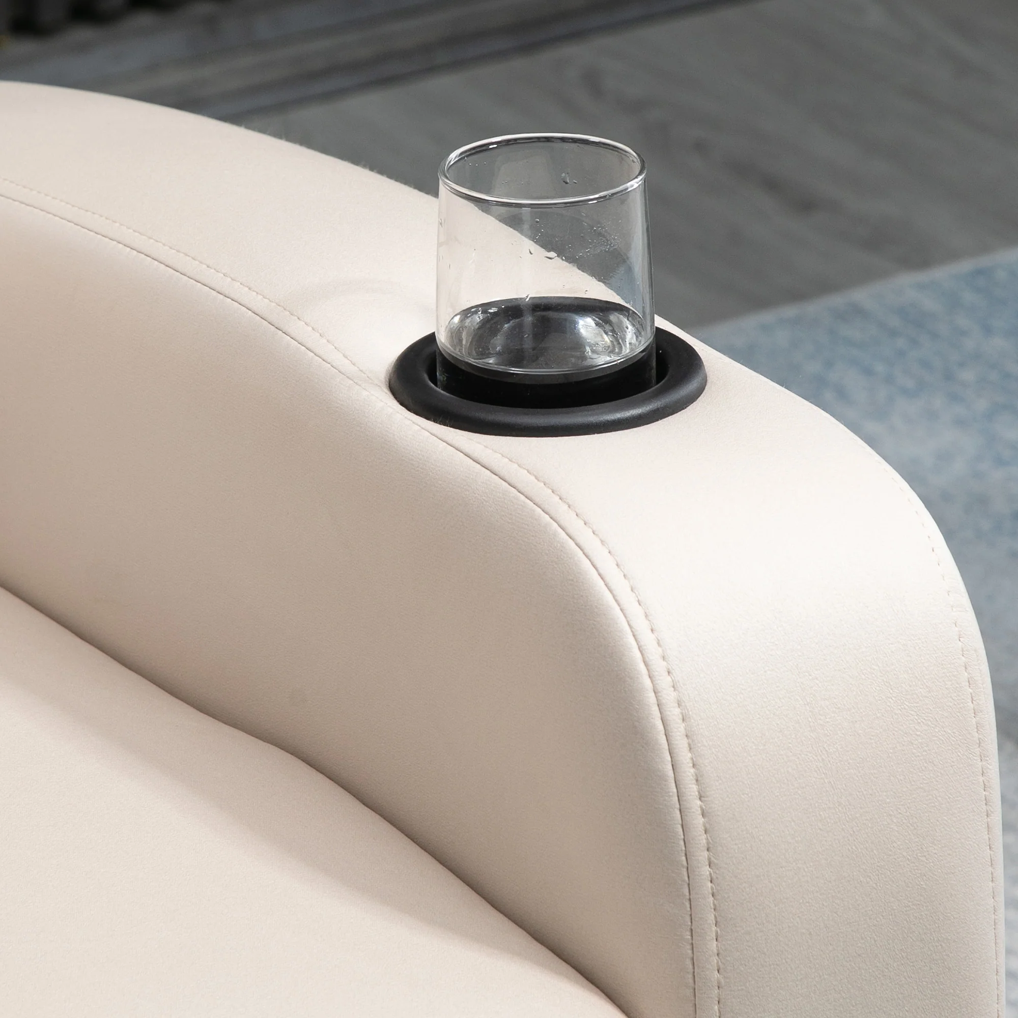 Fauteuil Relax Électrique Fauteuil Massant Inclinable avec Tablette, Poches latérales et Télécommande pour Salon et Chambre- en Microfibre Beige - Image 10