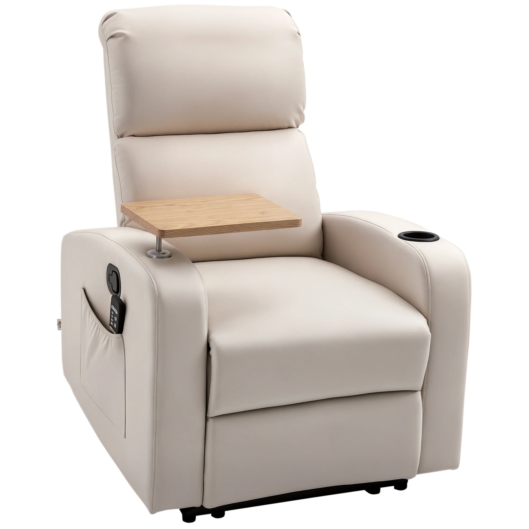 Fauteuil Relax Électrique Fauteuil Massant Inclinable avec Tablette, Poches latérales et Télécommande pour Salon et Chambre- en Microfibre Beige - Image 11