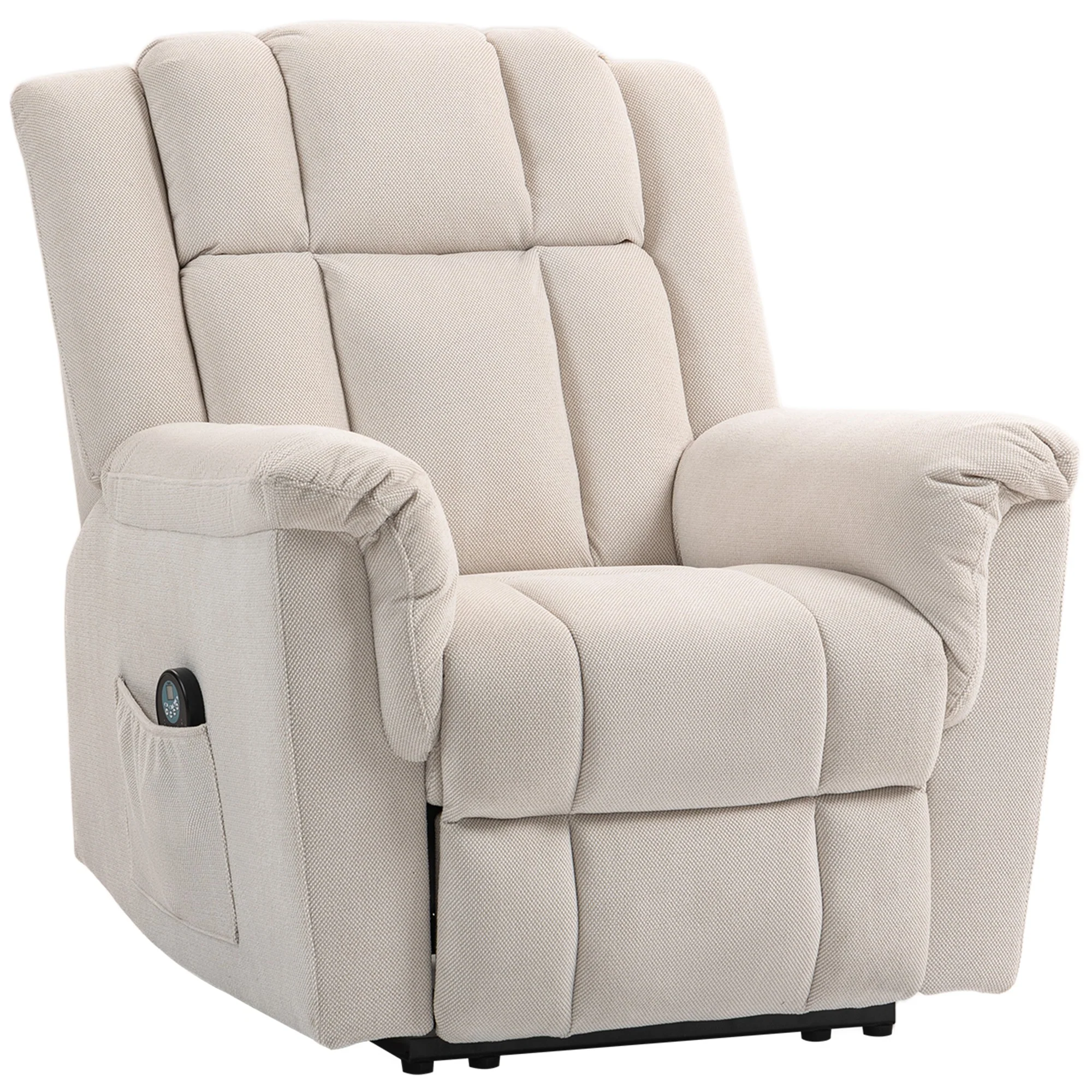Fauteuil relax électrique massant et chauffant, fauteuil inclinable tissu chenille avec dossier et repose-pieds réglable manuellement, poche latérale, pour chambre, salon et home cinéma, beige - Image 11