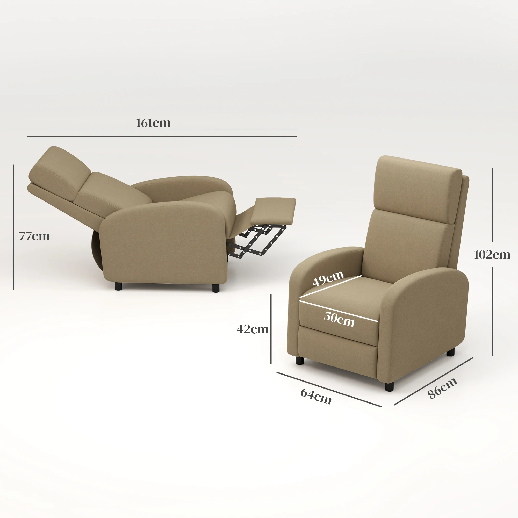 Fauteuil relax fauteuil de relaxation inclinable salon avec avec dossier réglable jusqu'à 160° manuellement, repose-pieds intégré pour salon chambre bureau home cinéma, charge 120 kg, beige - Image 4