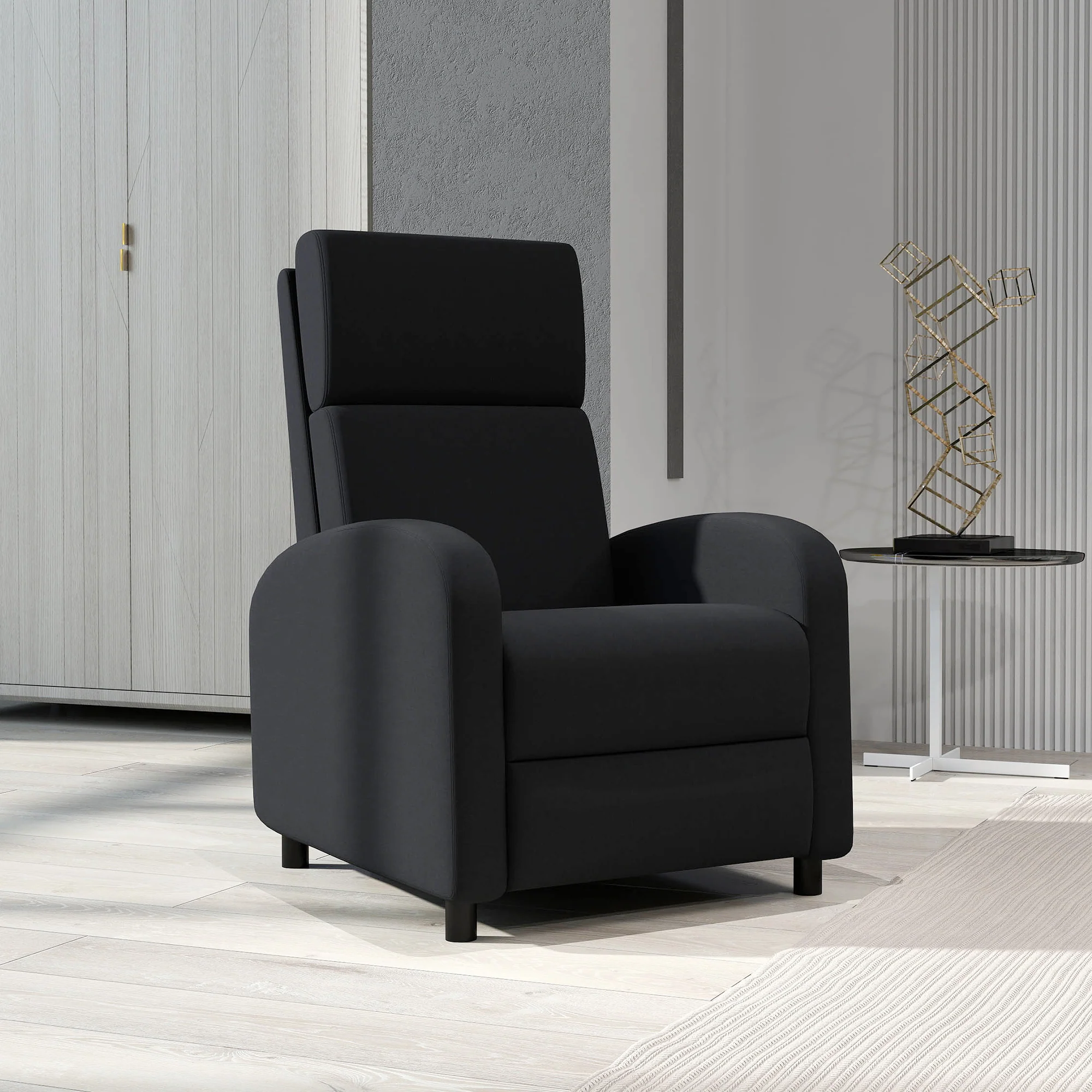 Fauteuil relax fauteuil de relaxation inclinable salon avec dossier réglable jusqu'à 160° manuellement, repose-pieds intégré pour salon chambre bureau home cinéma, charge 120 kg, noir - Image 10