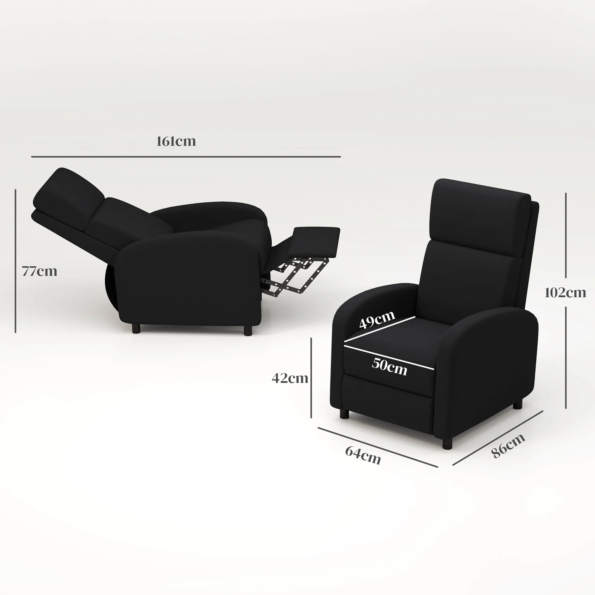 Fauteuil relax fauteuil de relaxation inclinable salon avec dossier réglable jusqu'à 160° manuellement, repose-pieds intégré pour salon chambre bureau home cinéma, charge 120 kg, noir - Image 4