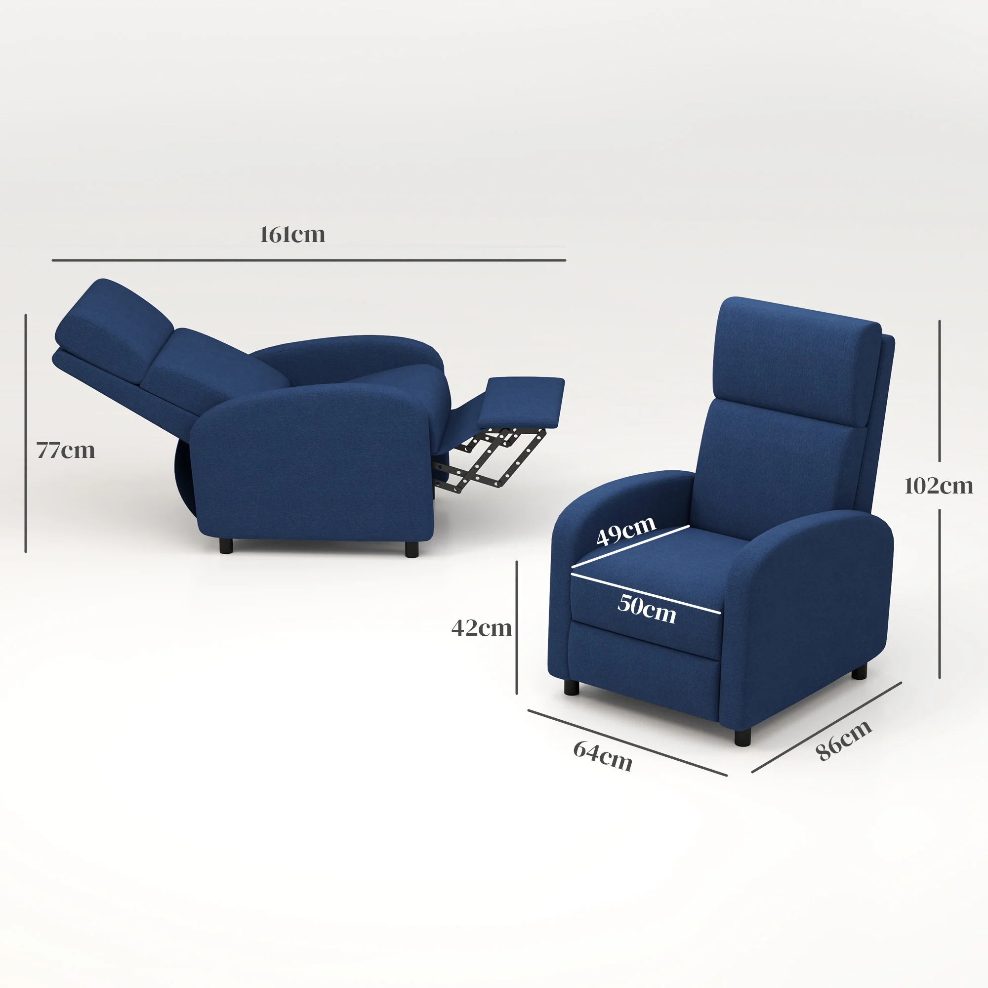 Fauteuil relax fauteuil de relaxation inclinable salon avec dossier réglable jusqu'à 160° manuellement, repose-pieds intégré pour salon chambre bureau home cinéma, charge 120 kg, bleu - Image 4