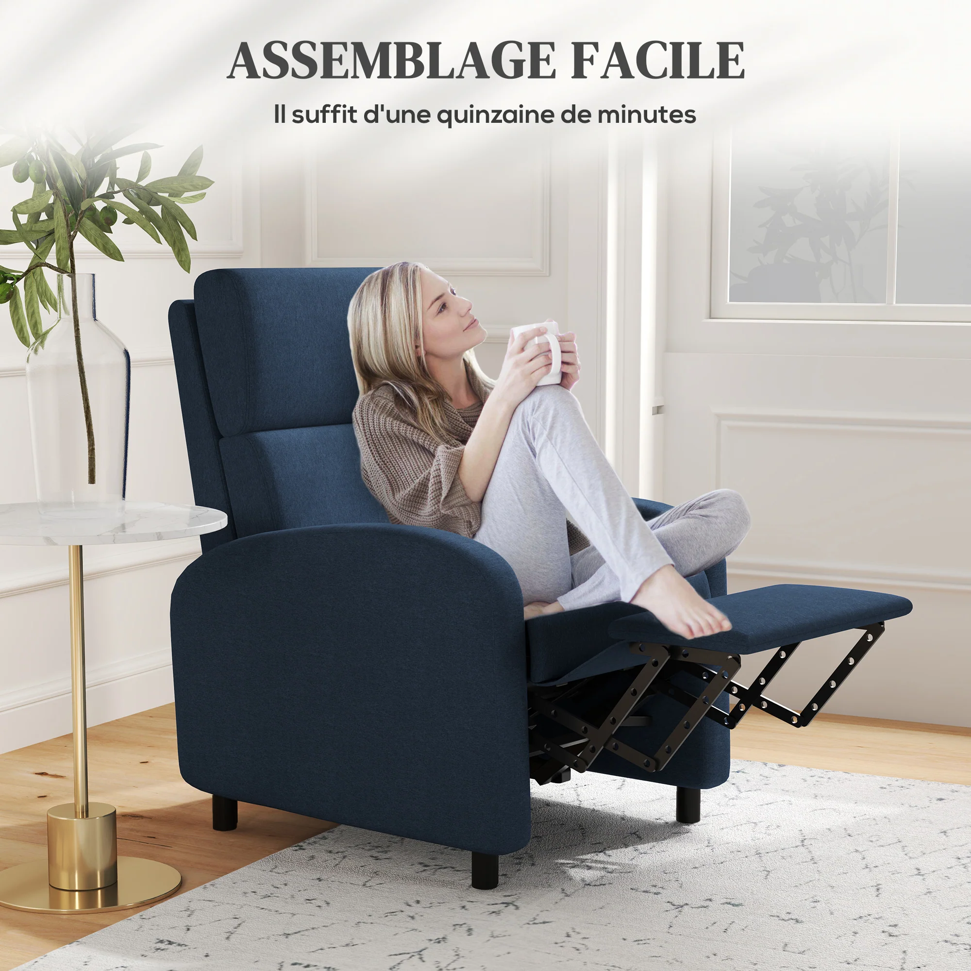 Fauteuil relax fauteuil de relaxation inclinable salon avec dossier réglable jusqu'à 160° manuellement, repose-pieds intégré pour salon chambre bureau home cinéma, charge 120 kg, bleu - Image 8