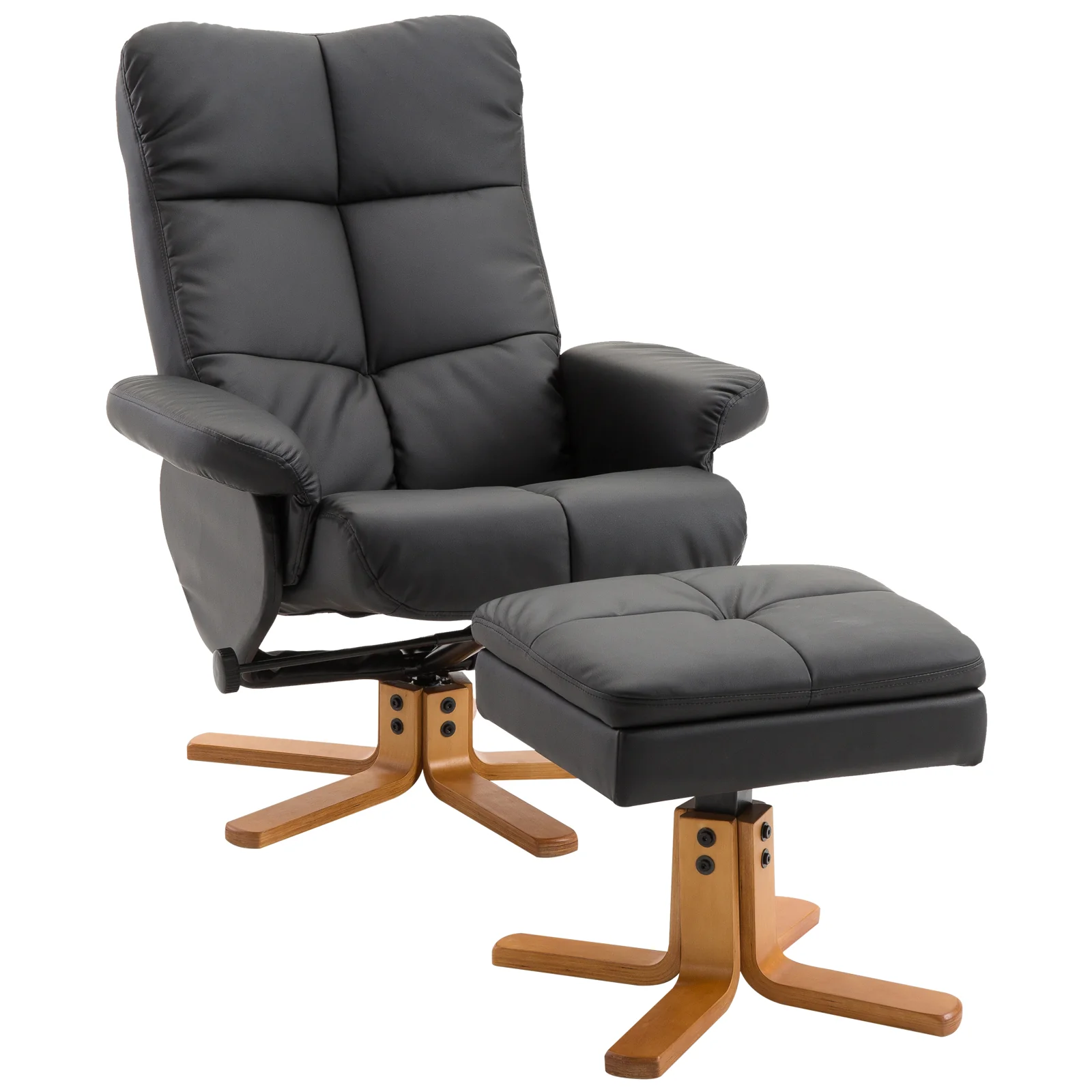 Fauteuil relax inclinable fauteuil de salon avec repose-pieds pouf coffre rangement revêtement synthétique couleur noire - Image 2
