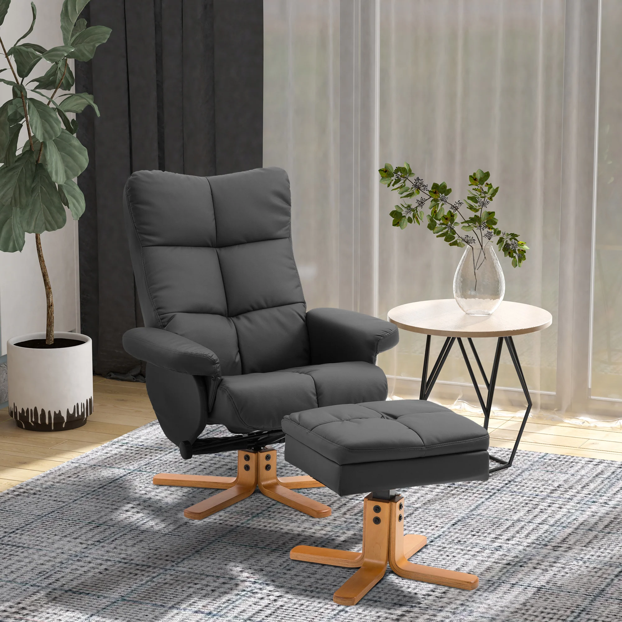 Fauteuil relax inclinable fauteuil de salon avec repose-pieds pouf coffre rangement revêtement synthétique couleur noire - Image 3