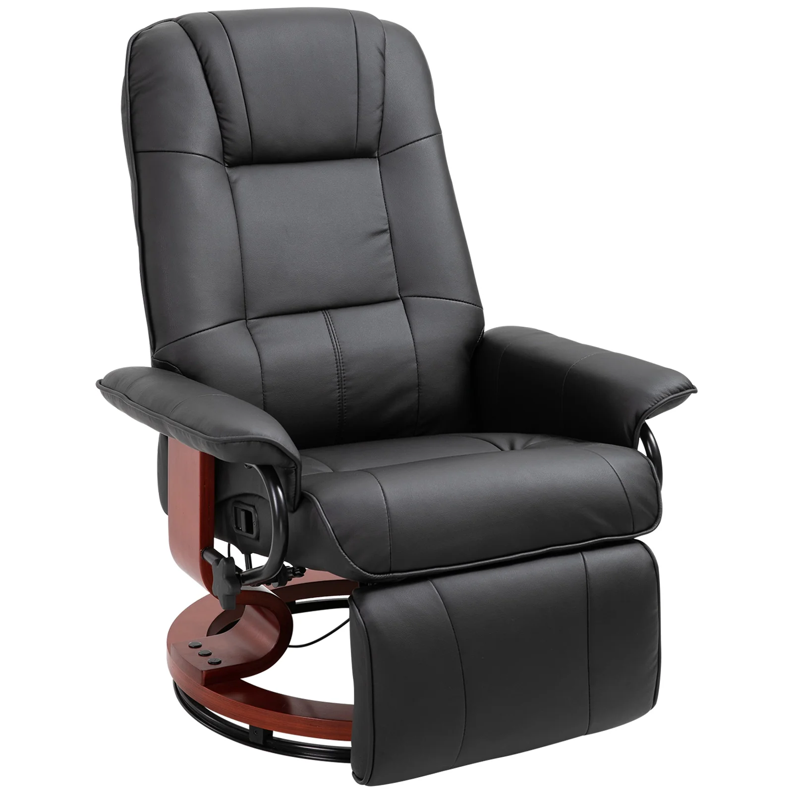 Fauteuil relax inclinable fauteuil de salon repose-pieds réglable pivotant 360° piètement bois revêtement synthétique noir - Image 11