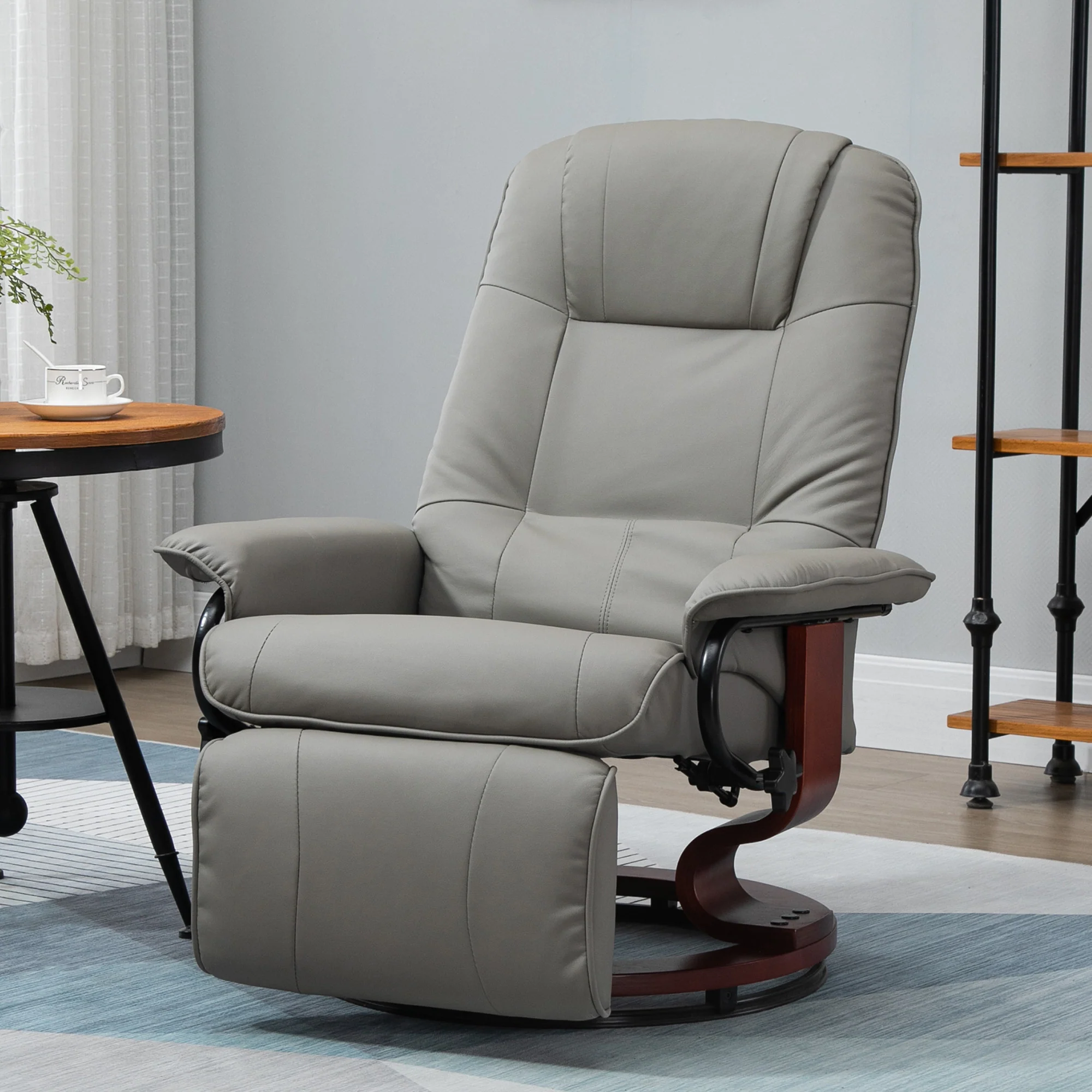 Fauteuil relax inclinable fauteuil de salon repose-pieds réglable pivotant 360° piètement bois revêtement synthétique gris - Image 3