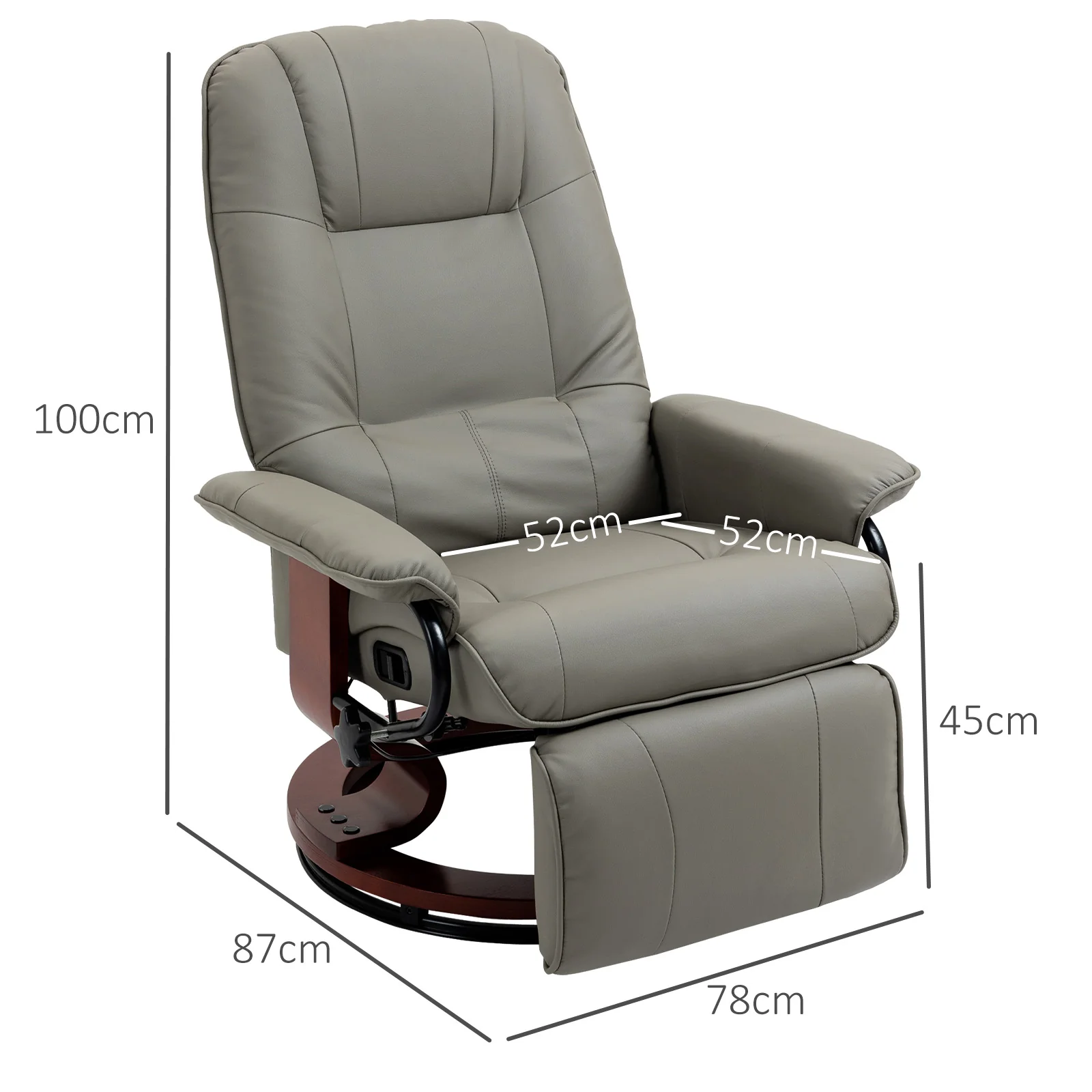 Fauteuil relax inclinable fauteuil de salon repose-pieds réglable pivotant 360° piètement bois revêtement synthétique gris - Image 4