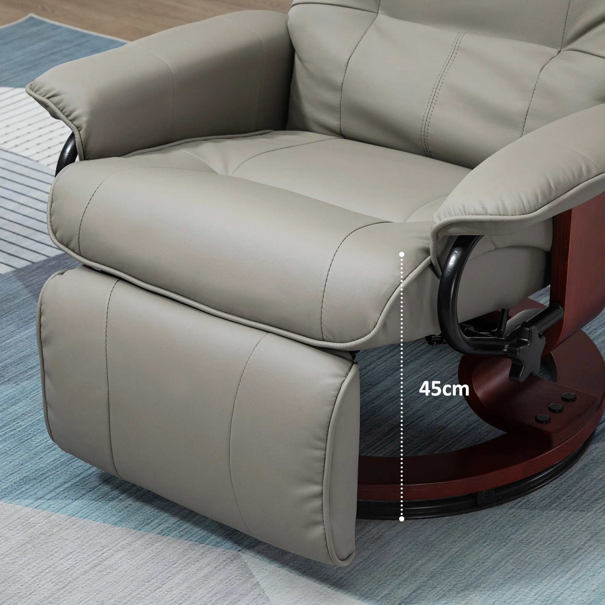 Fauteuil relax inclinable fauteuil de salon repose-pieds réglable pivotant 360° piètement bois revêtement synthétique gris - Image 8