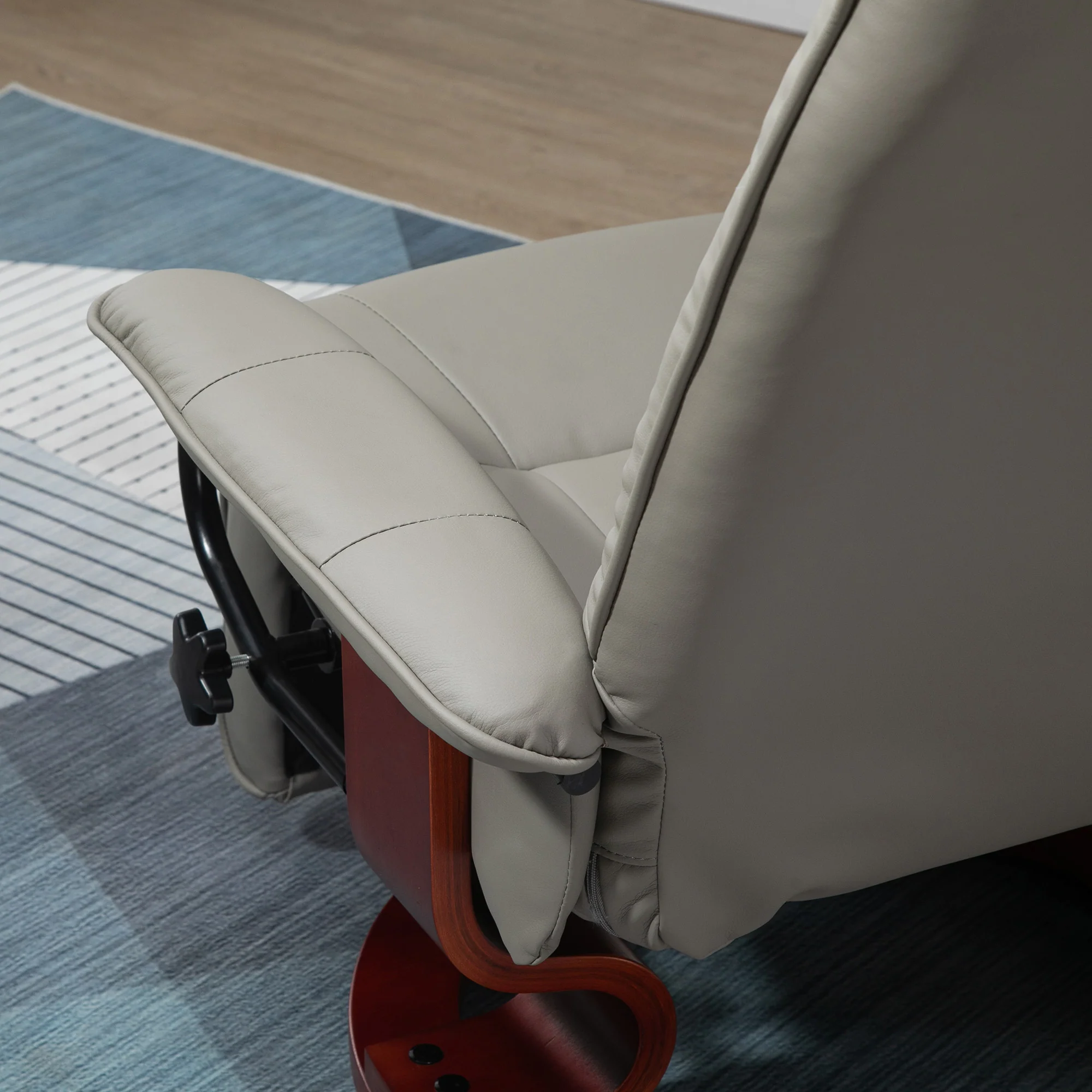 Fauteuil relax inclinable fauteuil de salon repose-pieds réglable pivotant 360° piètement bois revêtement synthétique gris - Image 9