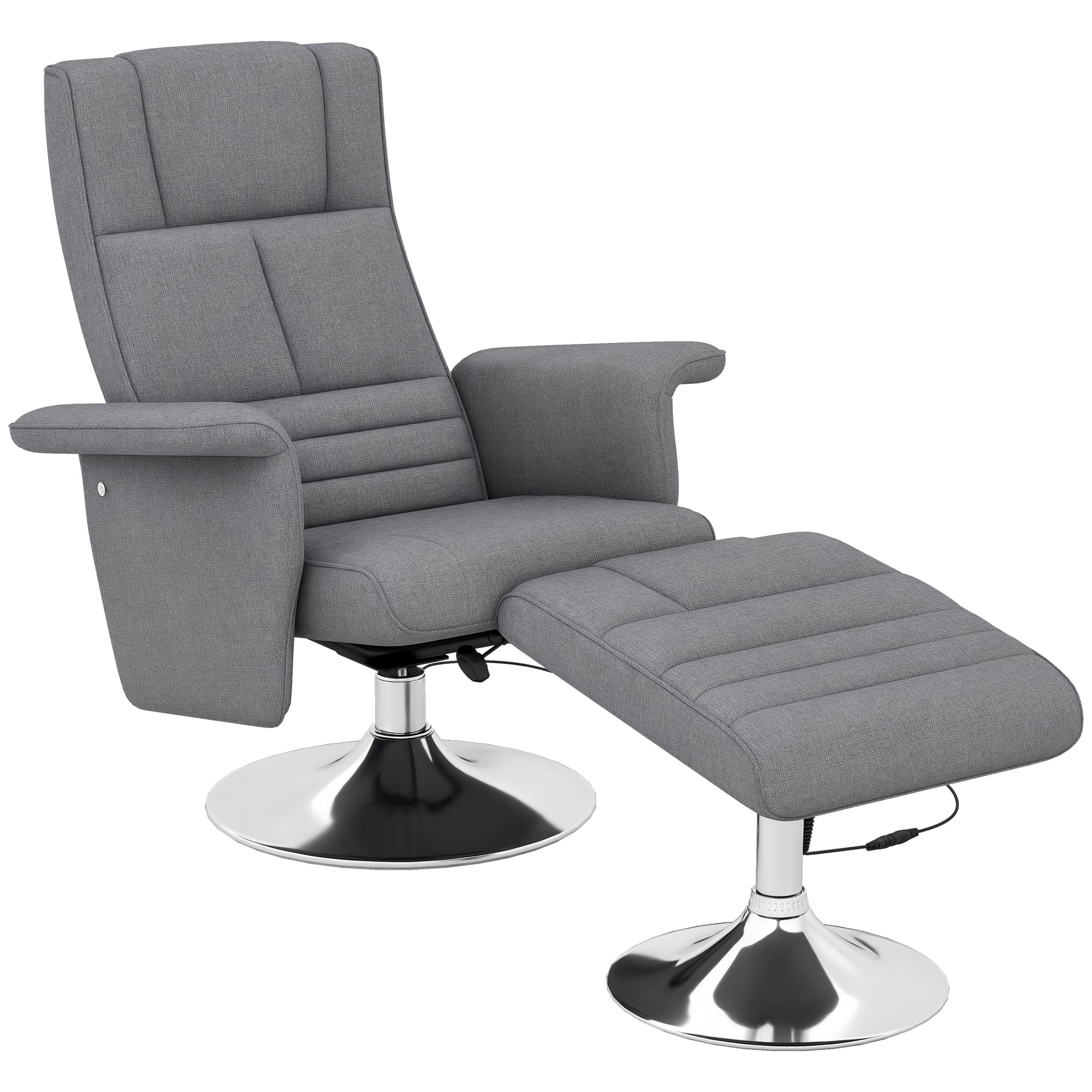 Fauteuil relax massant par vibrations avec pouf, fauteuil TV avec fonction chaise longue, siège pivotant à 360° assise rembourrée confortable, pour salon, chambre, tissu effet lin, gris foncé - Image 12