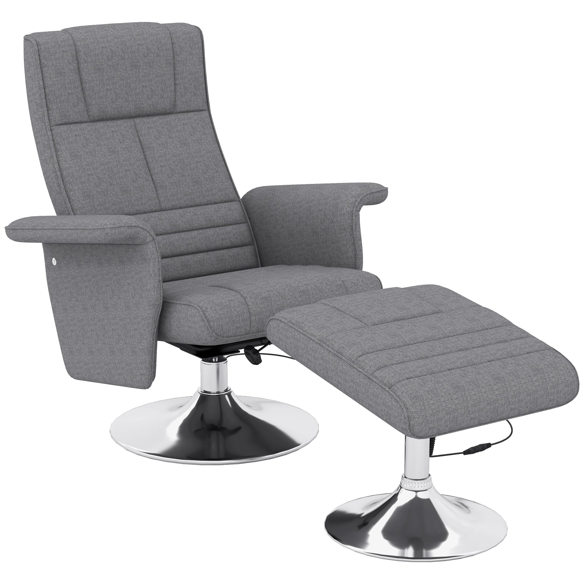 Fauteuil relax massant par vibrations avec pouf, fauteuil TV avec fonction chaise longue, siège pivotant à 360° assise rembourrée confortable, pour salon, chambre, tissu effet lin, gris foncé - Image 2