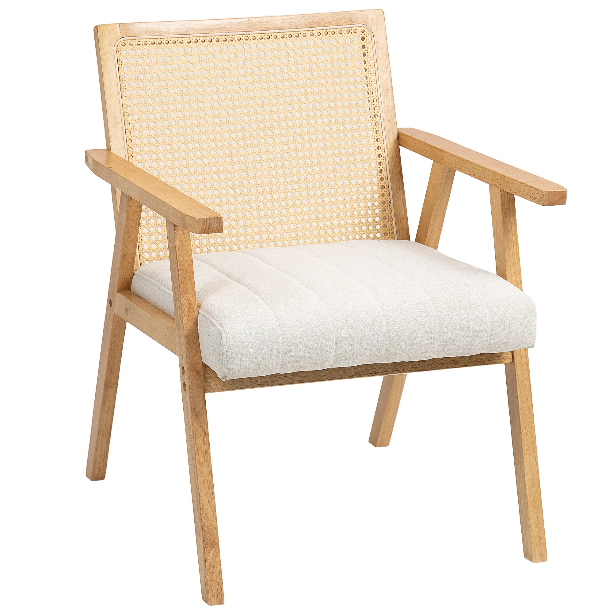 Fauteuil Relax pour Salon Chambre Confortable, Chaise cannage avec Dossier en rotin et Coussin rembourré et accoudoirs, Bois Naturel - Image 2
