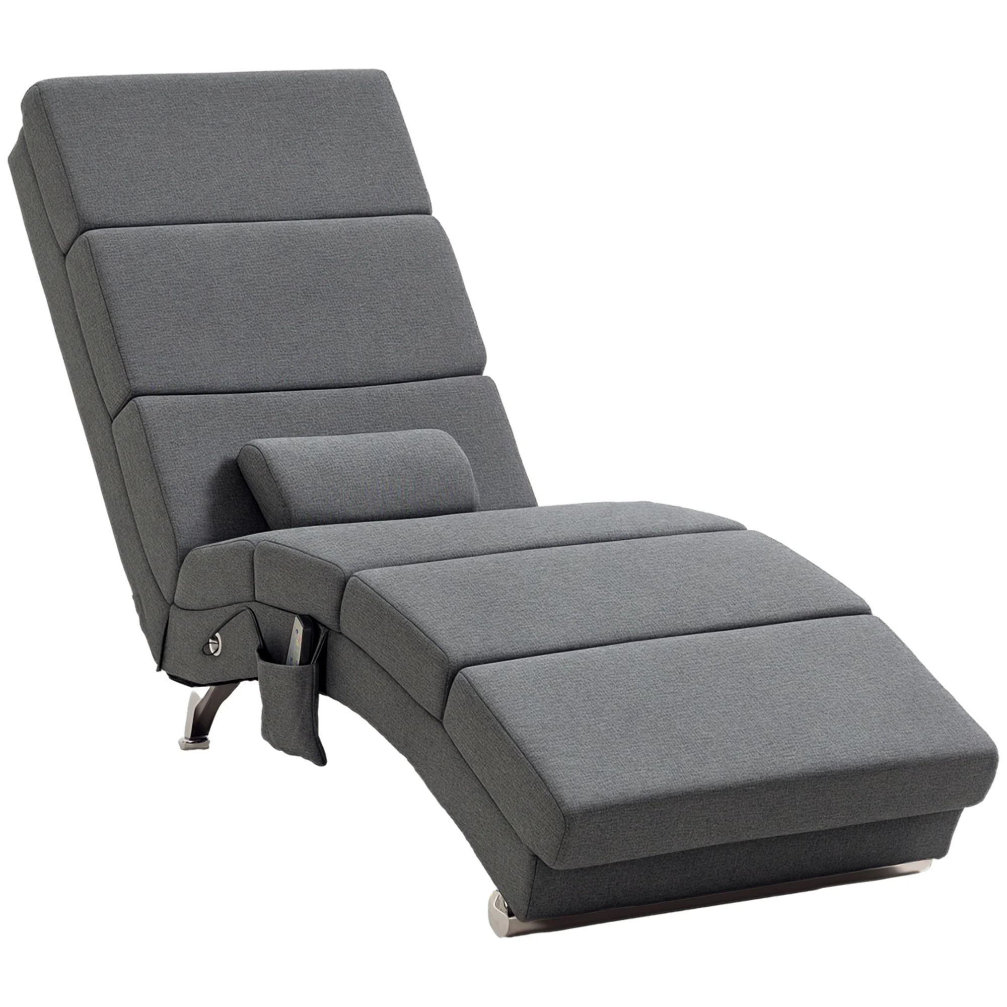 Fauteuil relax salon fauteuil de massage et chauffage meridienne chaise longue d'intérieur, avec télécommande et oreiller, chambre à coucher, salon, tissu effet lin gris - Image 11