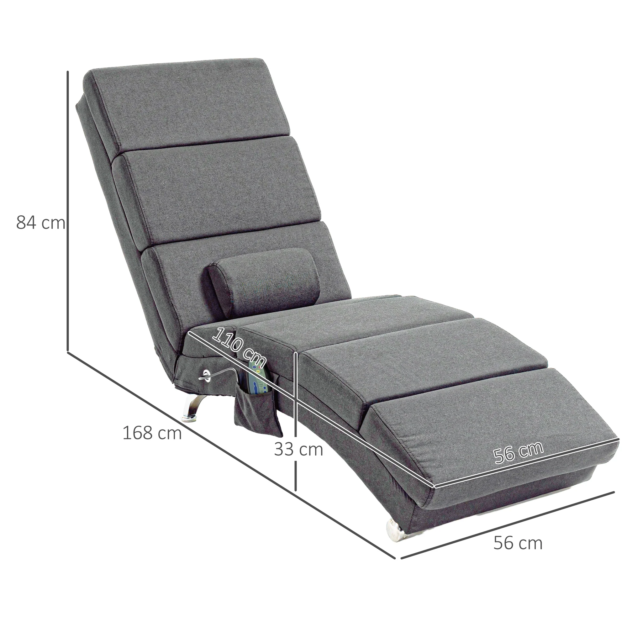 Fauteuil relax salon fauteuil de massage et chauffage meridienne chaise longue d'intérieur, avec télécommande et oreiller, chambre à coucher, salon, tissu effet lin gris - Image 4
