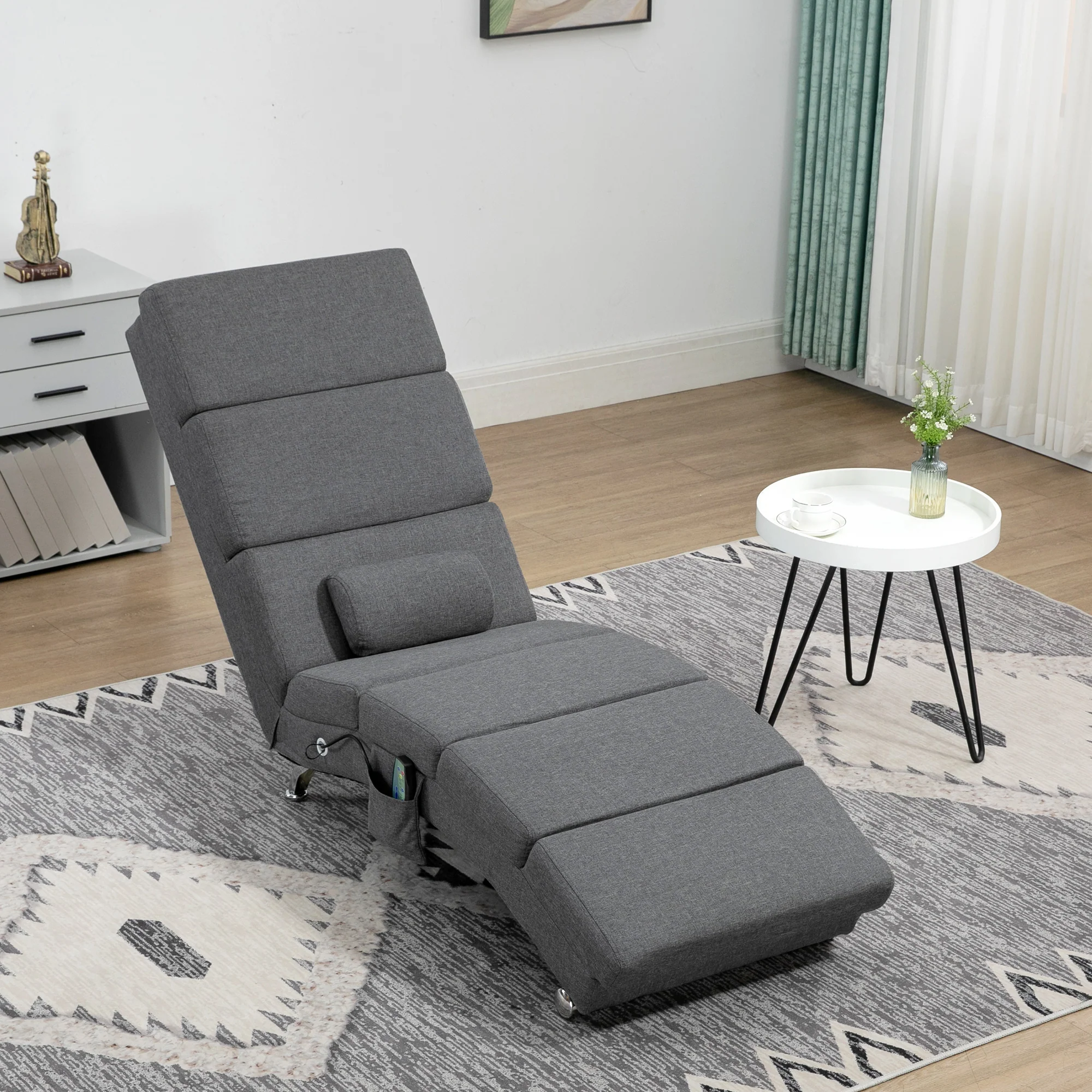 Fauteuil relax salon fauteuil de massage et chauffage meridienne chaise longue d'intérieur, avec télécommande et oreiller, chambre à coucher, salon, tissu effet lin gris - Image 8