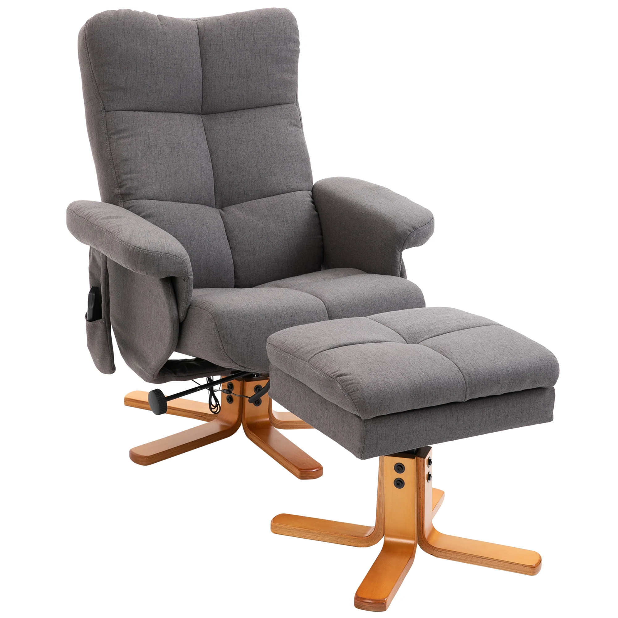 Fauteuil relaxant avec repose-pieds, espace de rangement, fauteuil de massage électrique avec fonction de couchage, fauteuil de télévision pivotant avec poche latérale, télécommande, cadre en bois, polyester, Gris foncé - Image 10