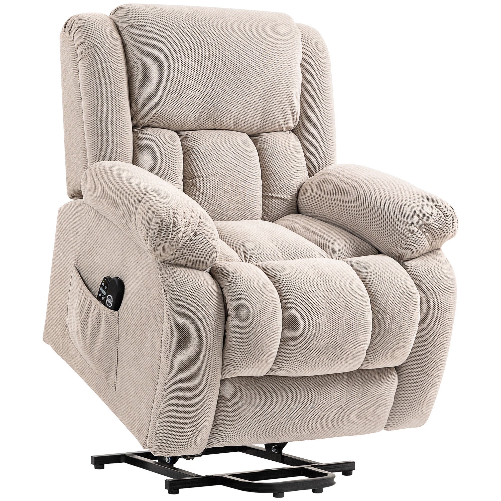 Fauteuil releveur électrique avec fonction massage et chauffage, fauteuil relax électrique avec dossier inclinable, ports USB, télécommande, repose-pied et poche latérale, beige - Image 2