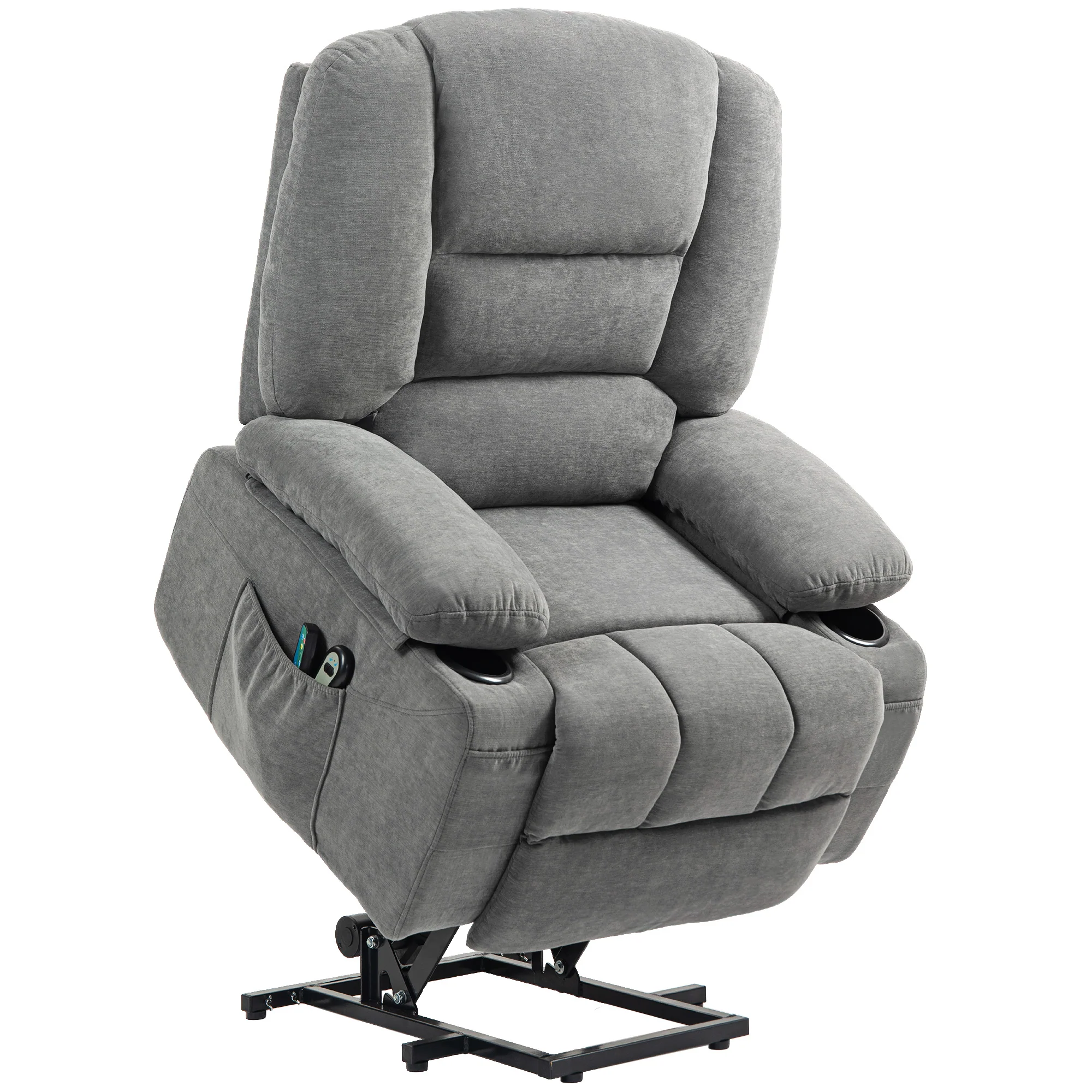 Fauteuil releveur électrique, fauteuil relax électrique, avec fonction massage et chaleur, inclinaison réglable, repose-pied, 2 télécommandes, dim. 97L x 90l x 102H cm gris foncé - Image 11