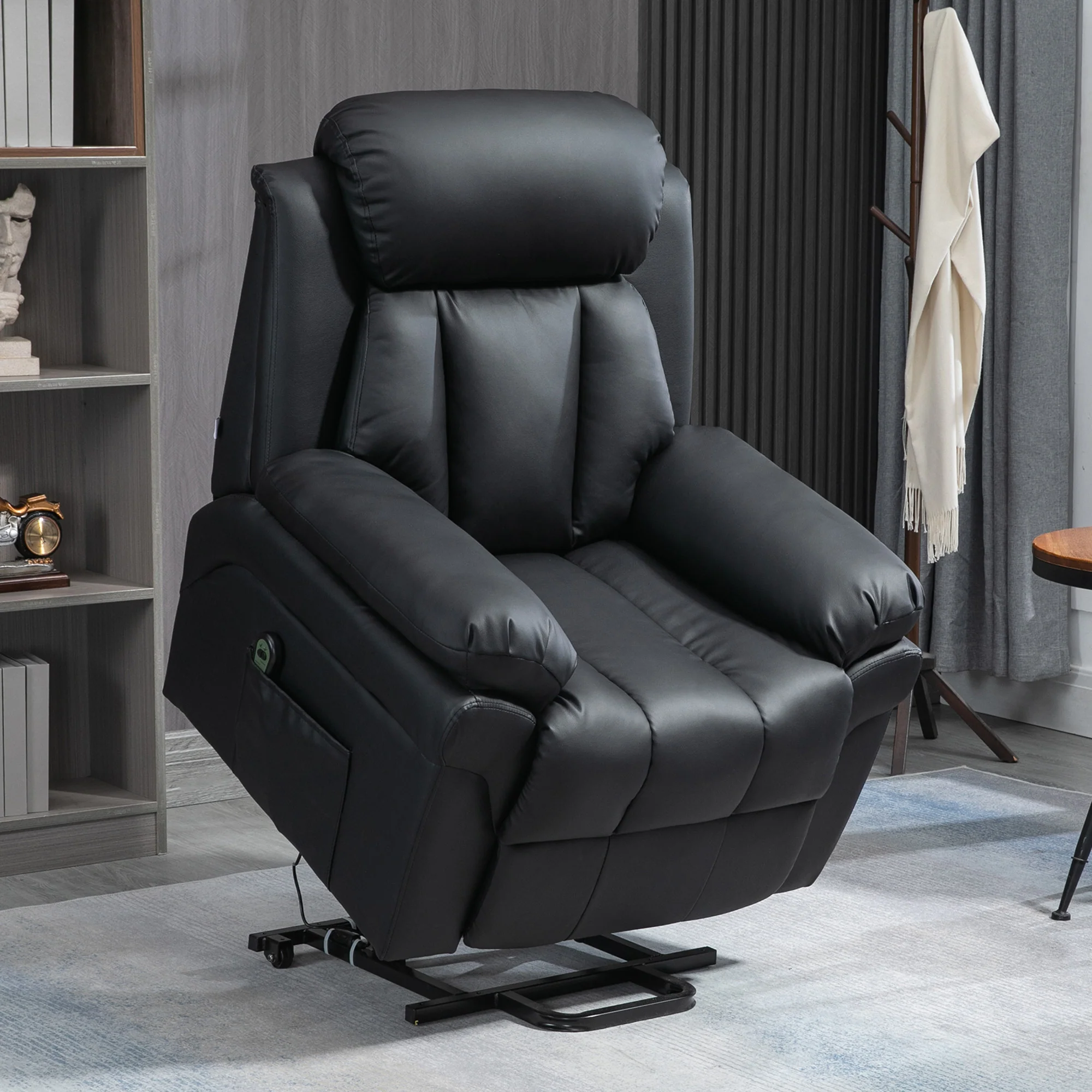 Fauteuil releveur électrique, fauteuil relax électrique avec repose-pied ajustable, dossier inclinable, télécommande, poche latérale, pour personnes âgées, noir - Image 3