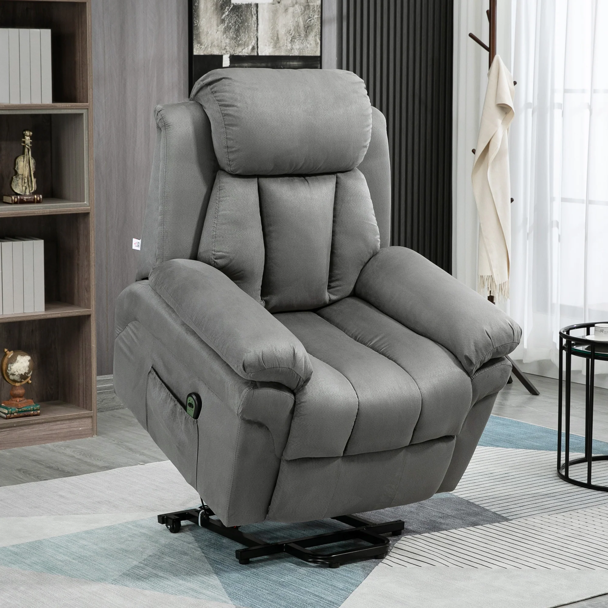Fauteuil releveur électrique, fauteuil relax électrique avec repose-pied ajustable, dossier inclinable, télécommande, poche latérale, pour personnes âgées, gris - Image 3