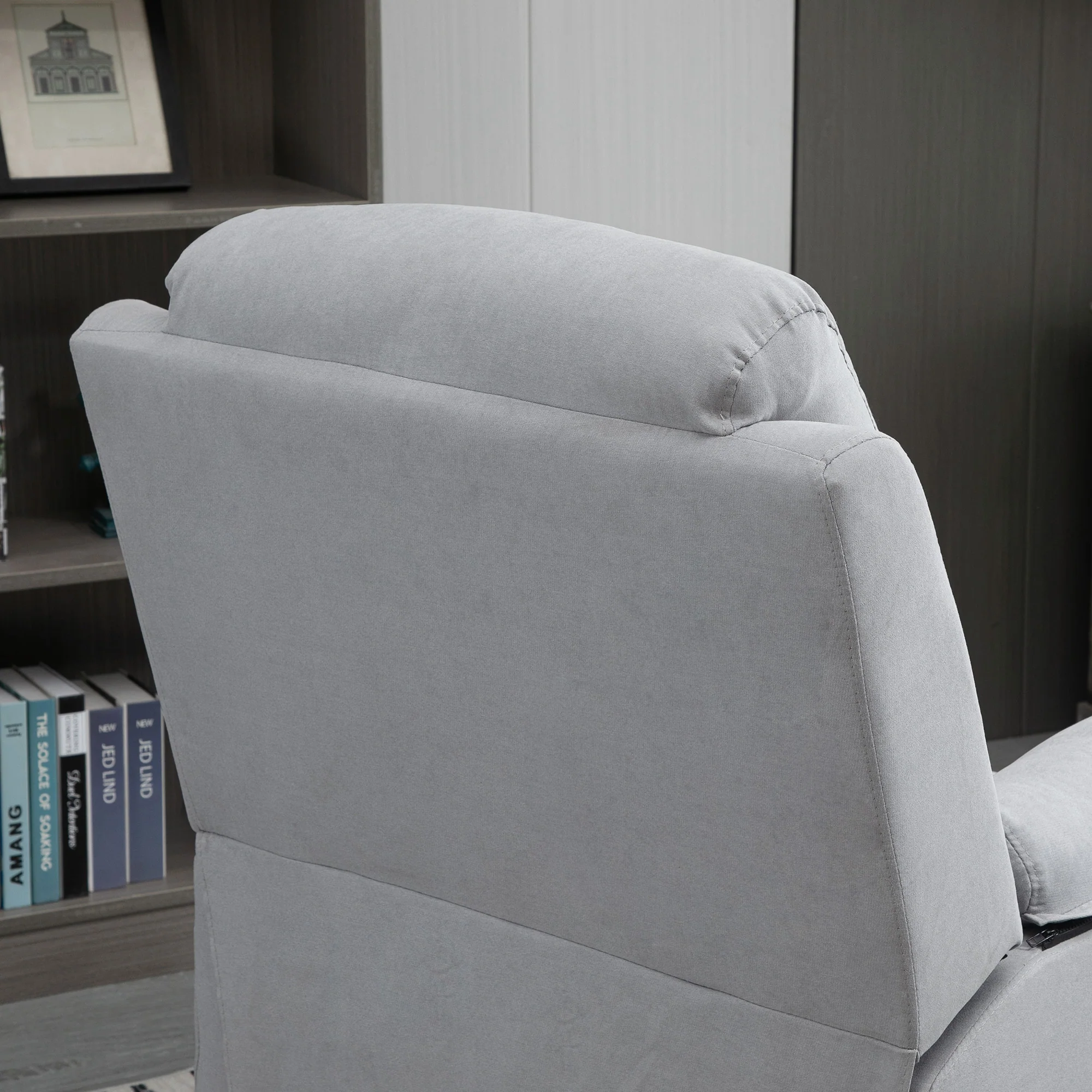 Fauteuil releveur électrique, fauteuil relax électrique avec repose-pied, dossier inclinable, télécommande et poche latérale charge 120kg tissu aspect lin gris clair - Image 10