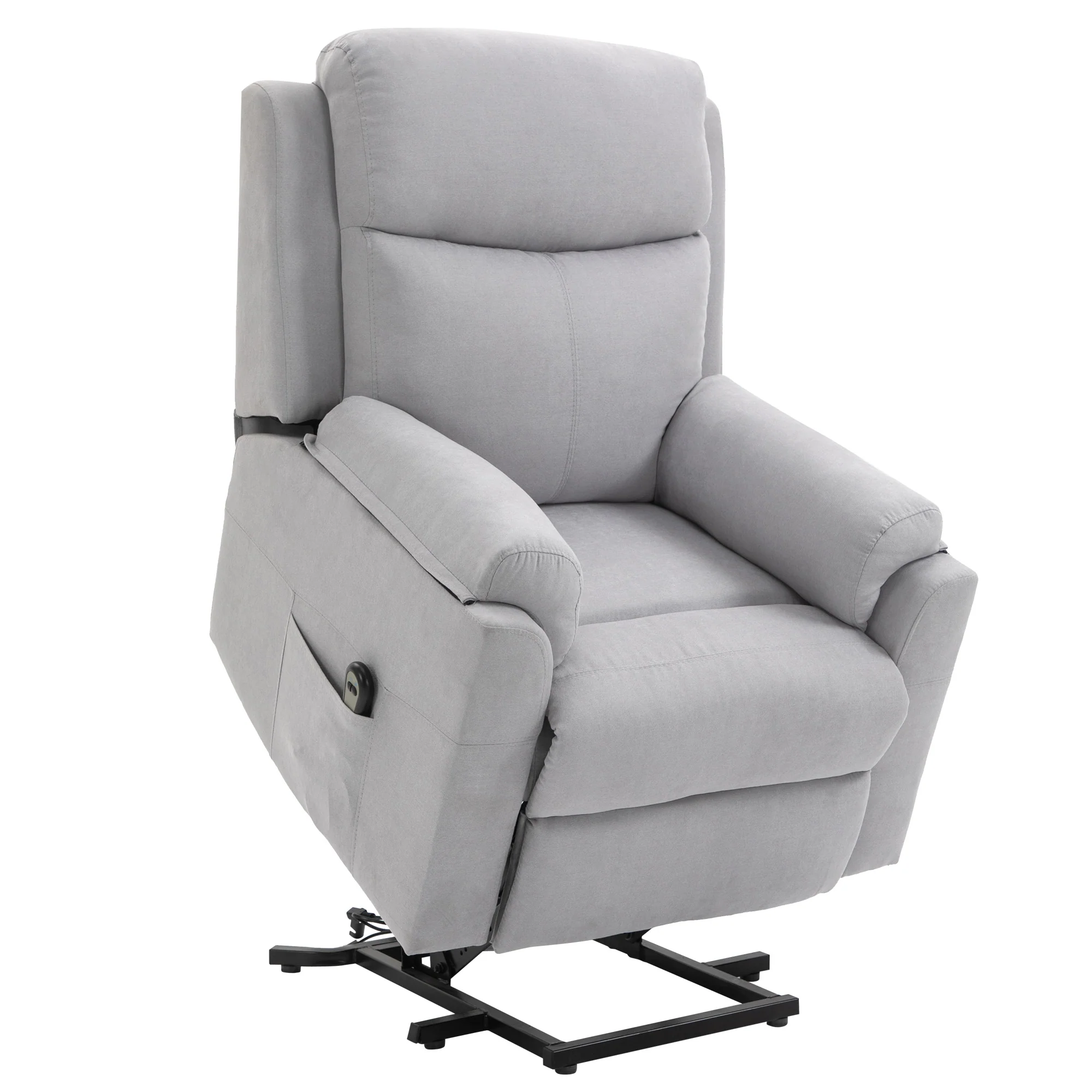 Fauteuil releveur électrique, fauteuil relax électrique avec repose-pied, dossier inclinable, télécommande et poche latérale charge 120kg tissu aspect lin gris clair - Image 2