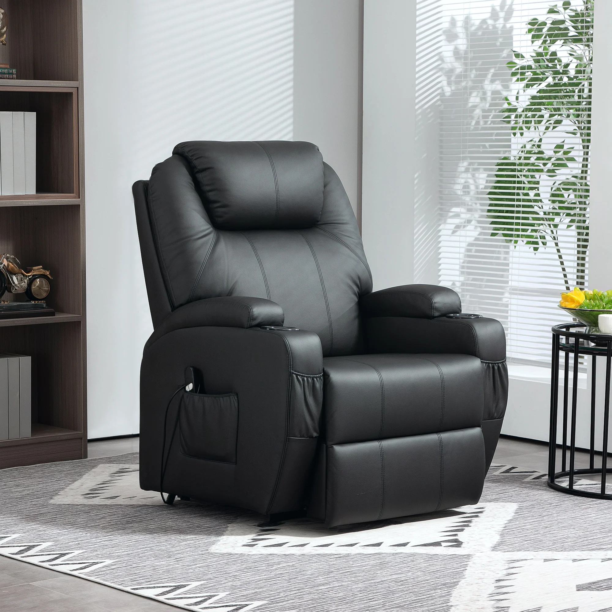 Fauteuil releveur électrique, fauteuil relax électrique avec repose-pied, dossier inclinable, télécommande, poches latérales et porte-gobelet - noir - Image 10