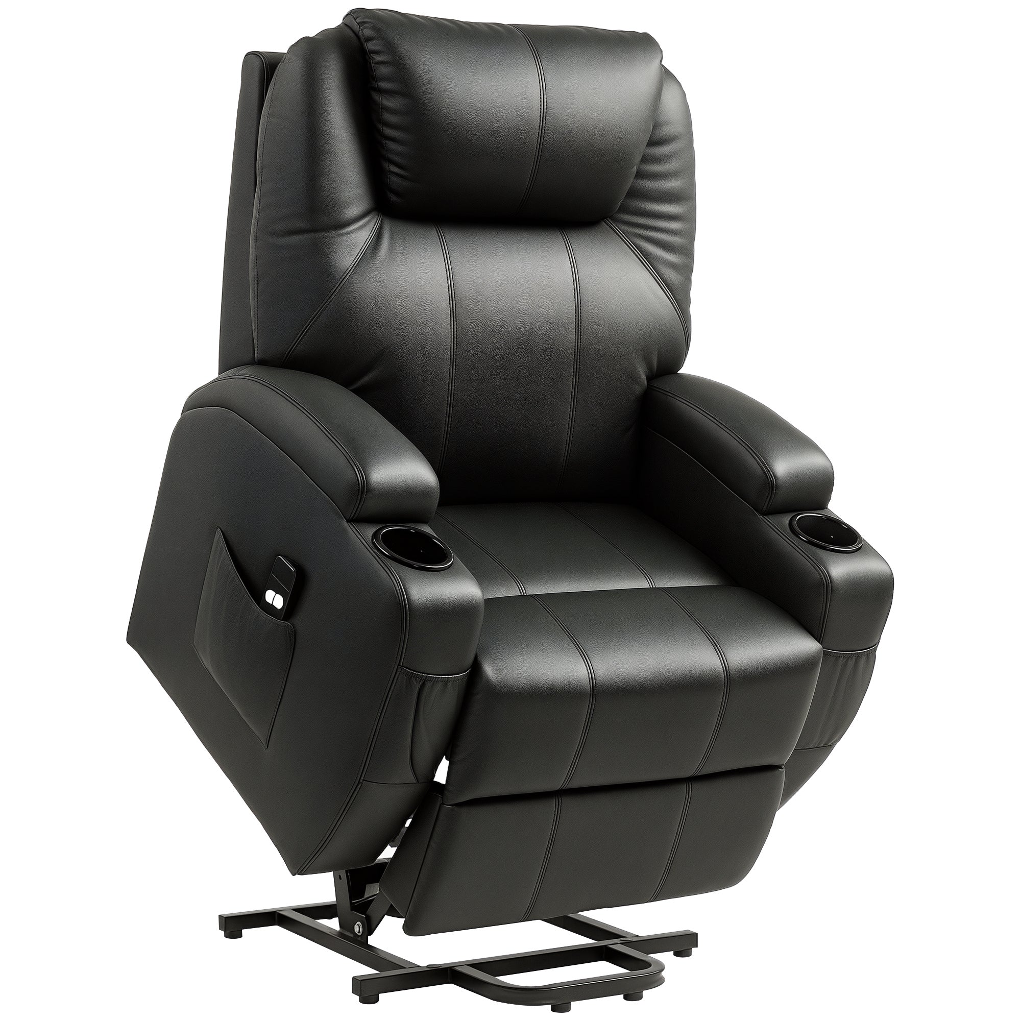 Fauteuil releveur électrique, fauteuil relax électrique avec repose-pied, dossier inclinable, télécommande, poches latérales et porte-gobelet - noir - Image 11