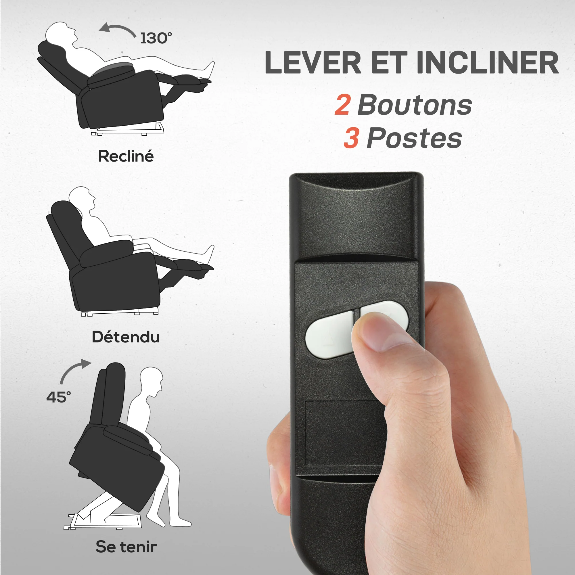 Fauteuil releveur électrique, fauteuil relax électrique avec repose-pied, dossier inclinable, télécommande, poches latérales et porte-gobelet - noir - Image 5