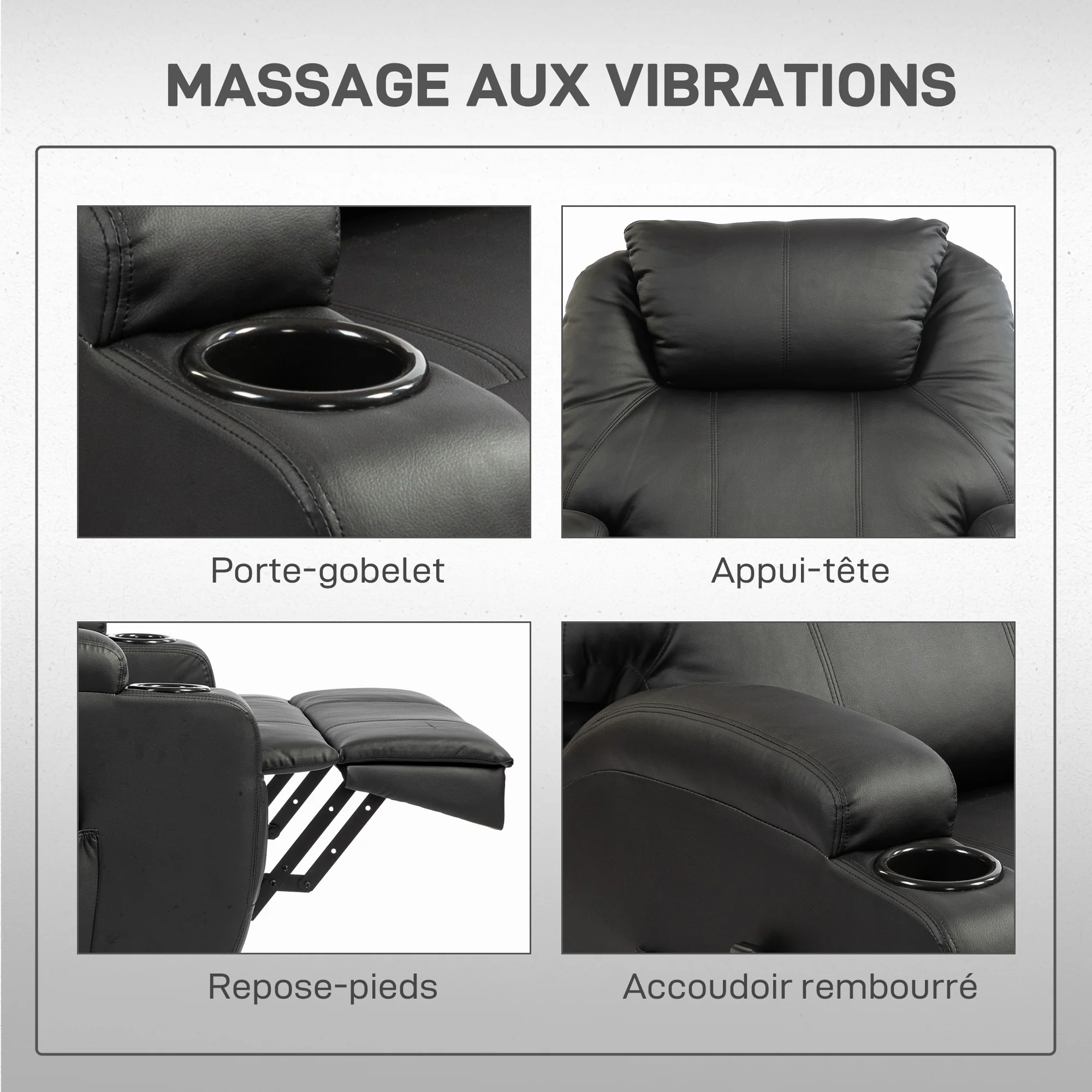 Fauteuil releveur électrique, fauteuil relax électrique avec repose-pied, dossier inclinable, télécommande, poches latérales et porte-gobelet - noir - Image 9